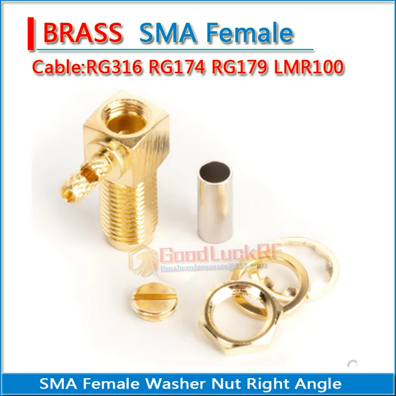 Connector SMA Female 90 Degree Right Angle With O-ring Bulkhead Panel Nut Crimp for RG316 RG174 RG179 LMR100 Cable