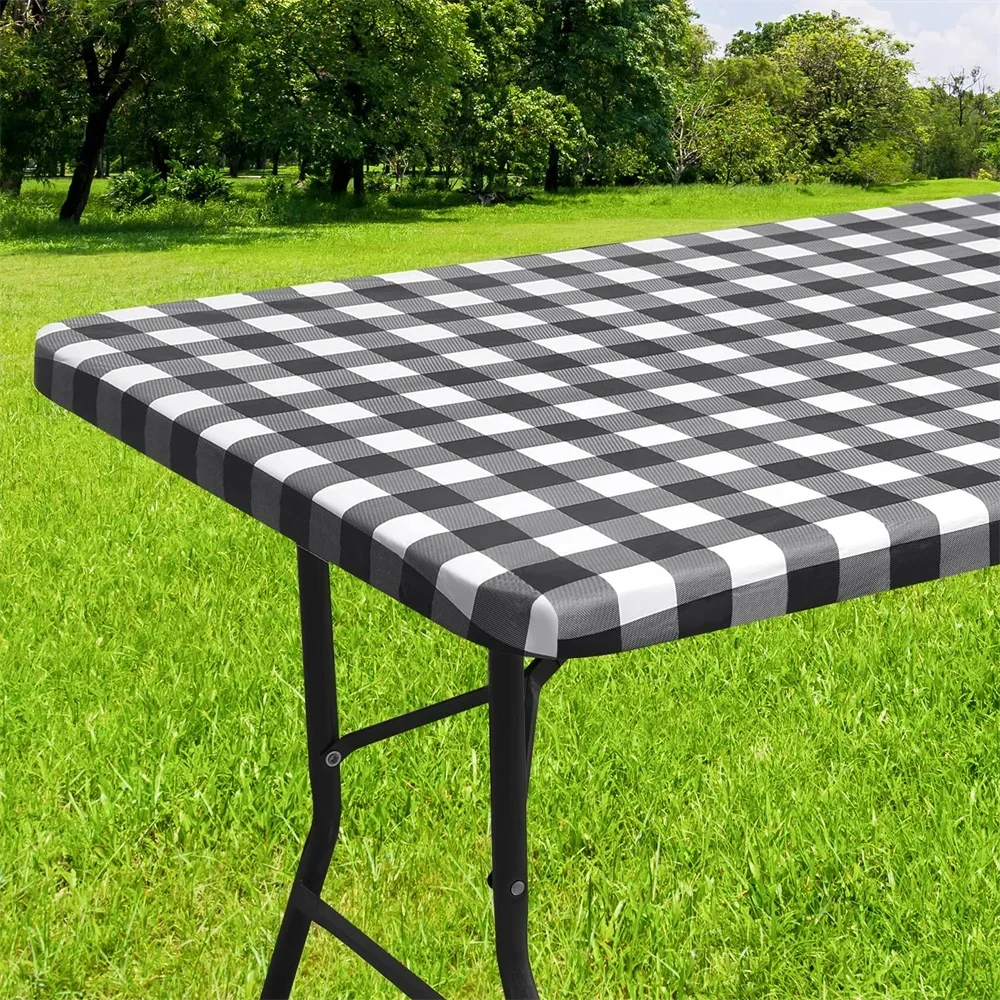 

Table Cloth Elastic Fitted Vinyl Waterproof Tablecloth Flannel Backing Rectangle TableCover Folding Table Wipeable Outdoor