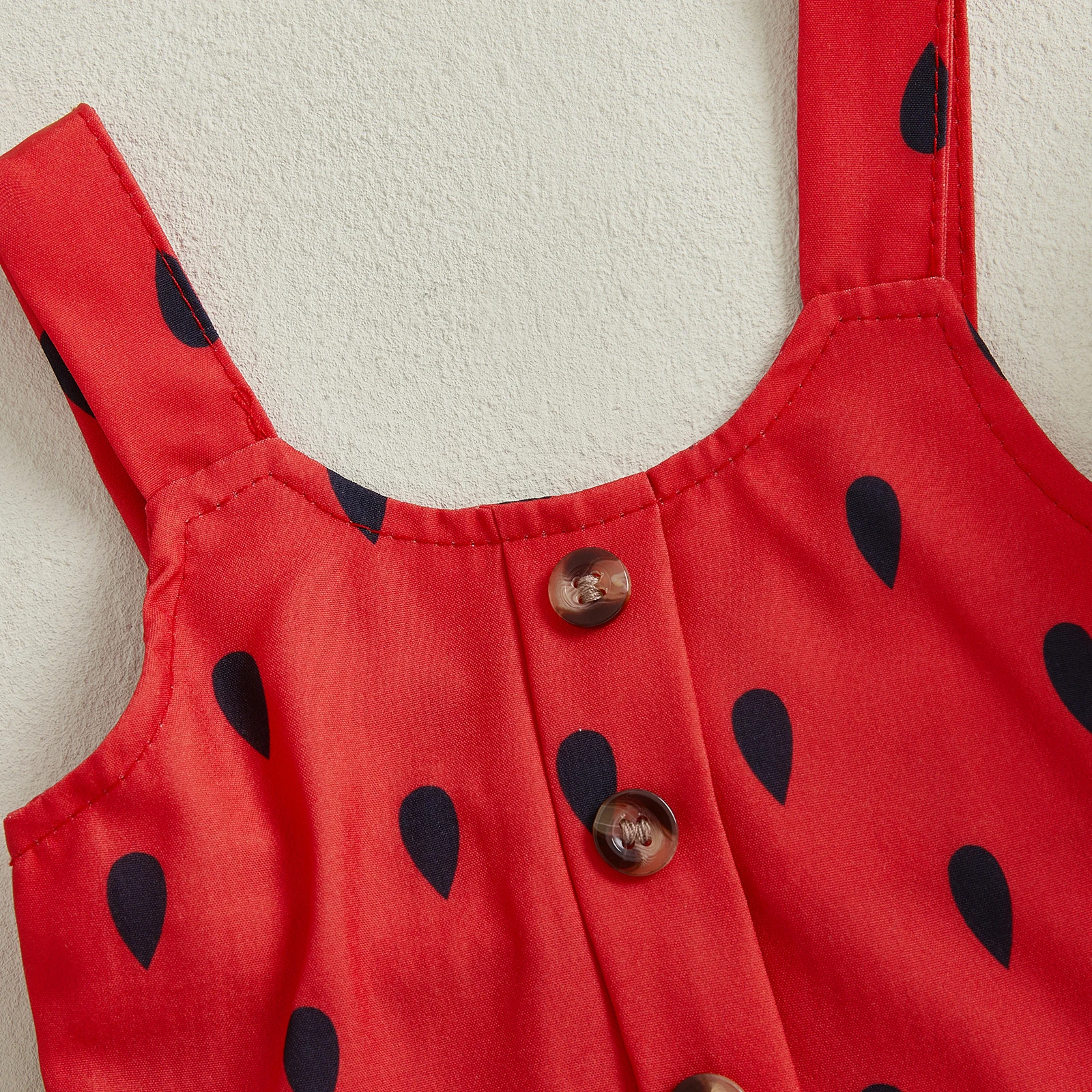 

Cute Girls 3 Piece Watermelon Outfits Sleeveless Button Cami Tops Ruffle Trim PP Shorts Hat Watermelon Costume Sets 0-3Y