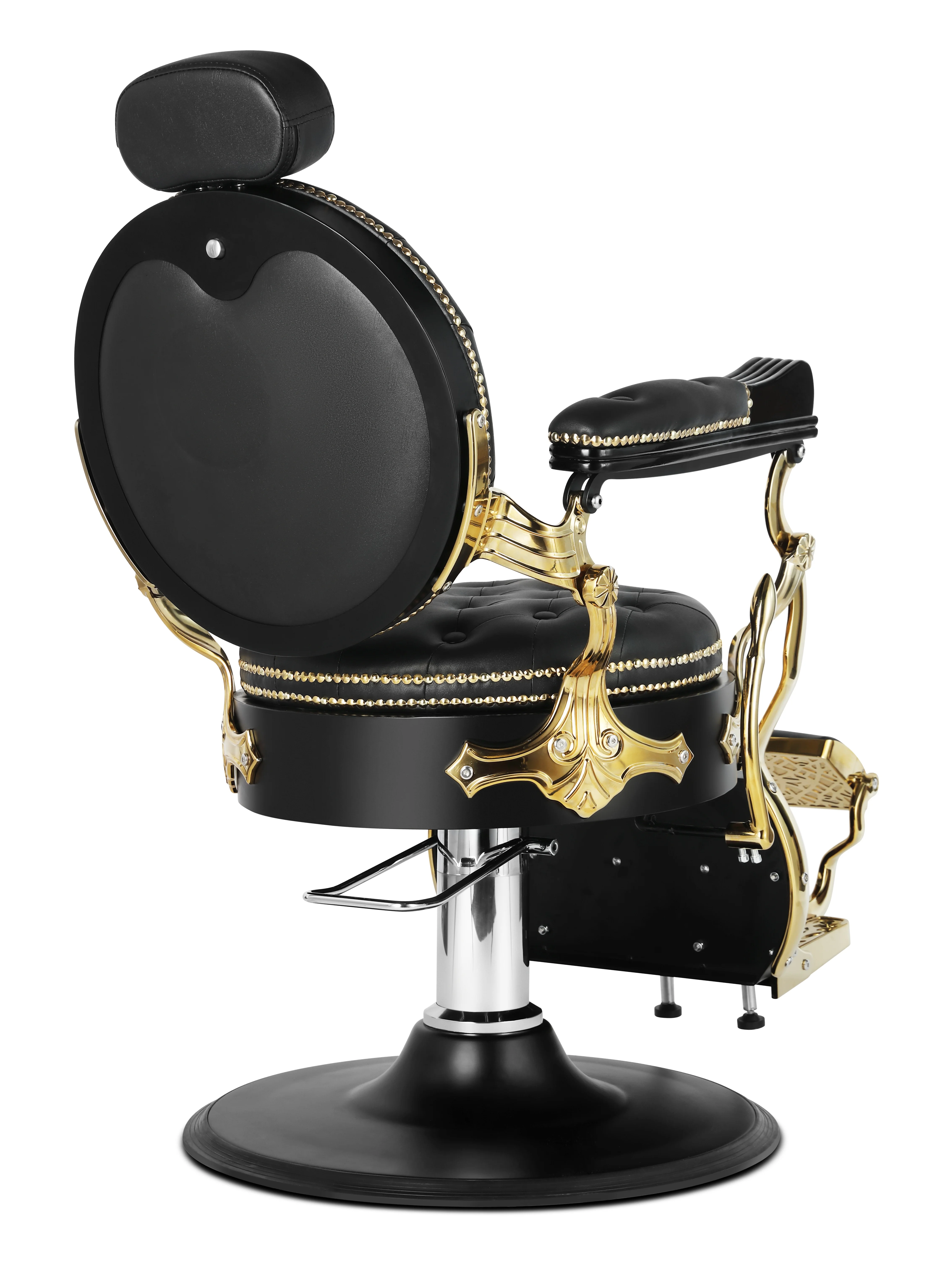 Vintage Beauty Salon Furniture Luxuriöser schwarzgoldener Friseursalonstuhl, hydraulischer großer Pumpen-Friseurstuhl zu verkaufen