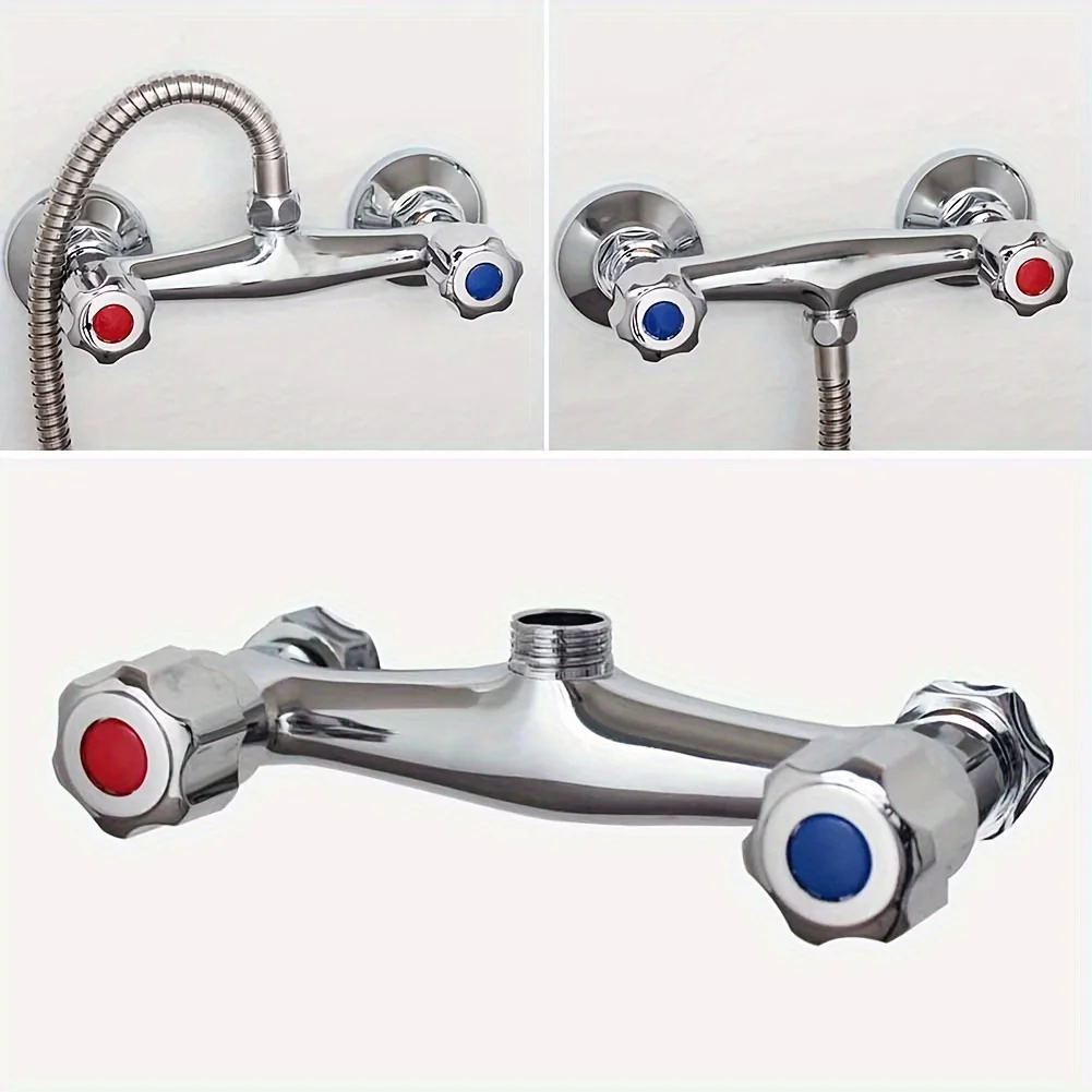 

1PC Wall Mounted Dual Outlet Shower Mixer Faucet Chrome Hot Cold Water Control Solid Copper Modern Bathroom Accessories