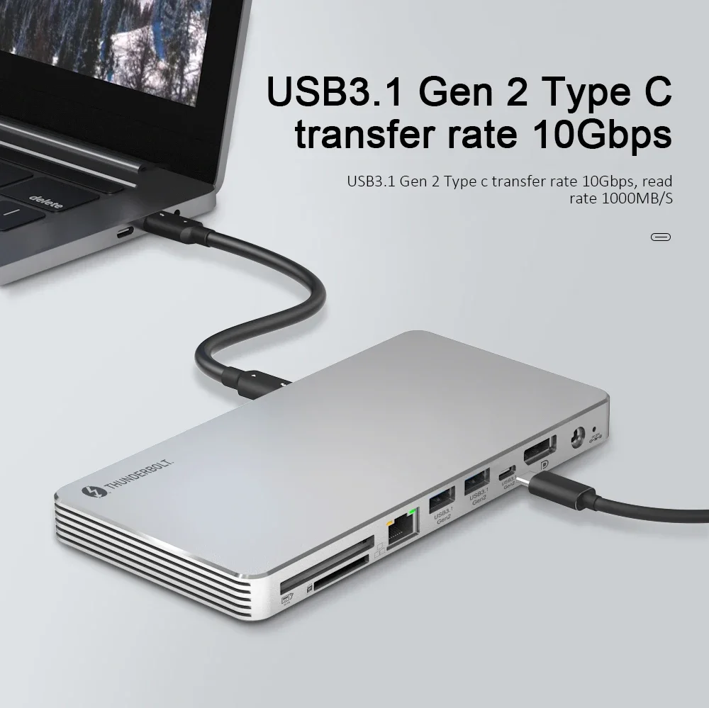 10 In 1 Thunderbolt 3 Laptop Charging Hub With 8K DP 40Gbps 1000M Ethernet USB3.2 SD TF Slot For Macbook Pro