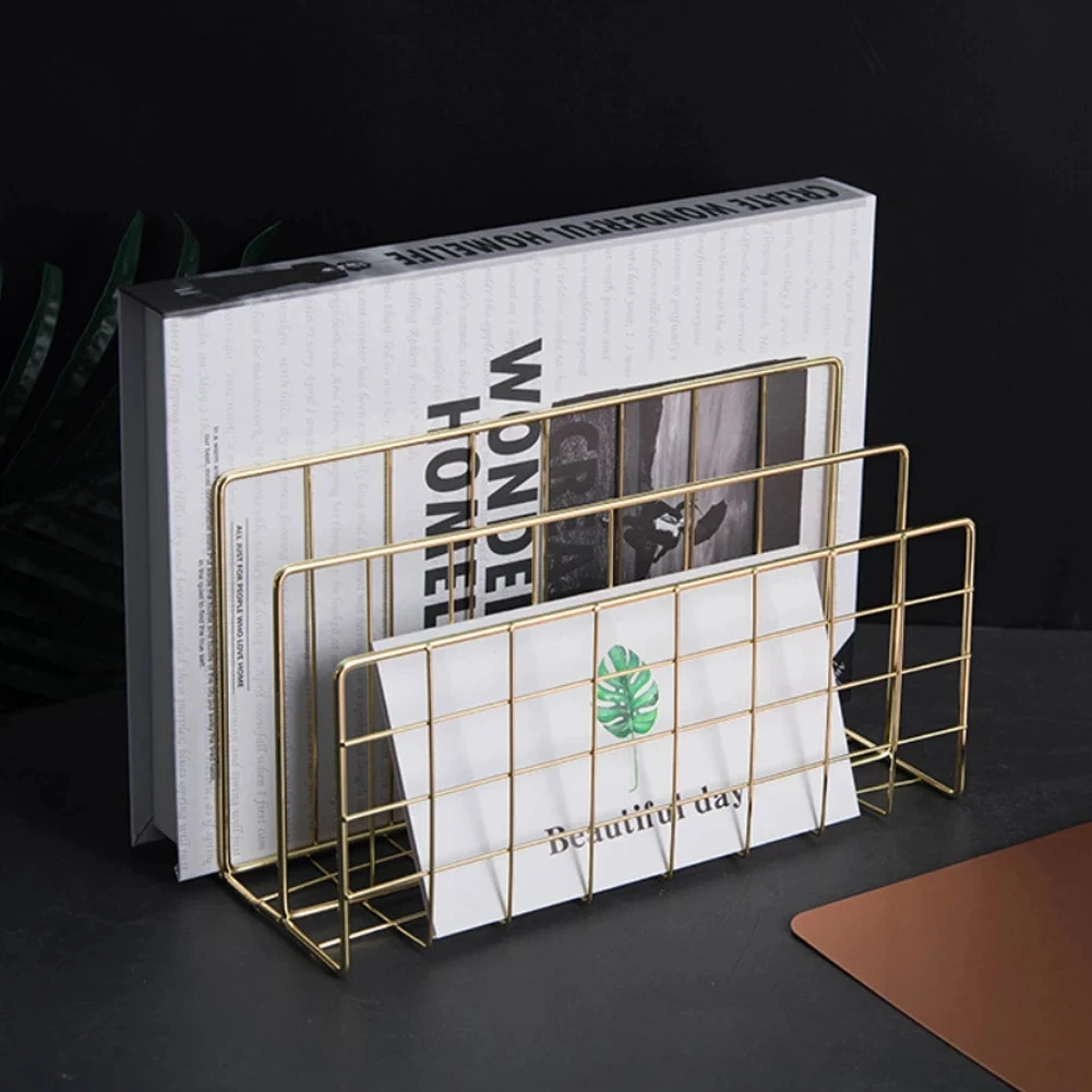 Imagem -04 - Metal Mesh Desk Organizer Desktop Letter Sorter Bandeja de Correio Organizador de Arquivos Titular do Livro Home Bookends Ouro Escritório