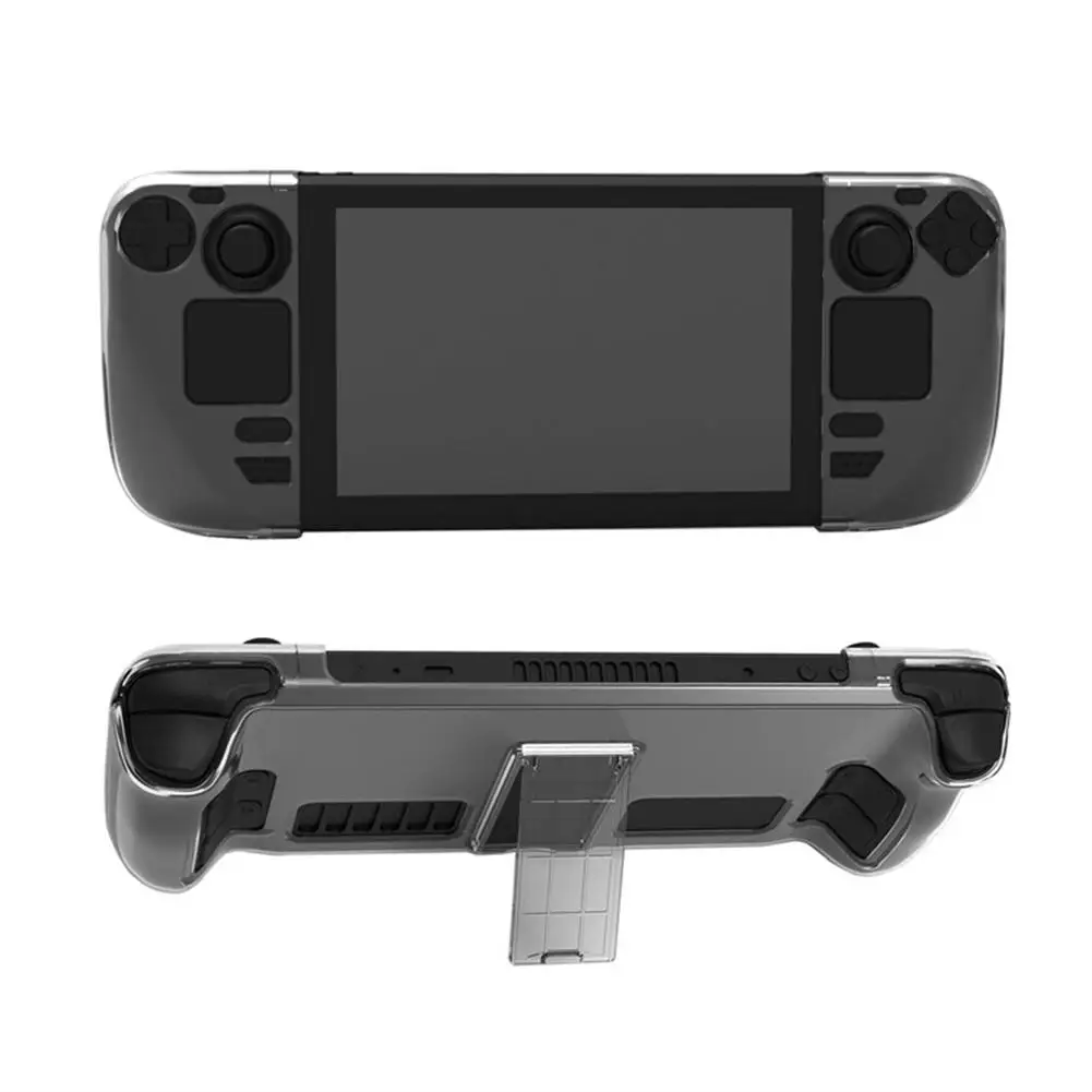 Casing Pelindung Keras untuk Steam Deck Cangkang Kristal Split Transparan dengan Stand untuk Konsol Game Steam Deck Aksesori Game