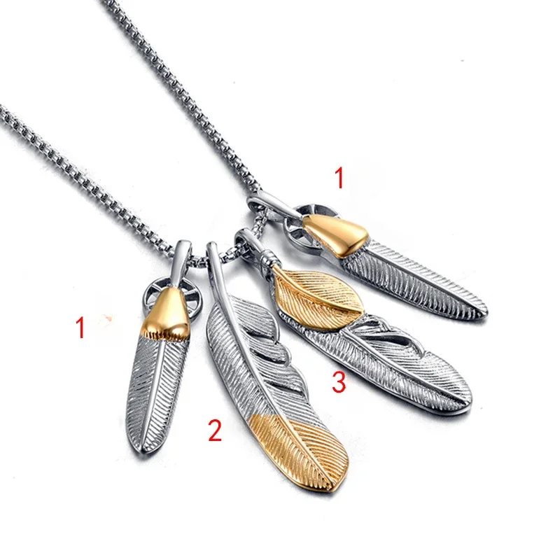 

CHUANGCHENG Vintage Personalized Trend Stainless Steel Men's and Women's Feather Necklace Chain Clothing Accessories