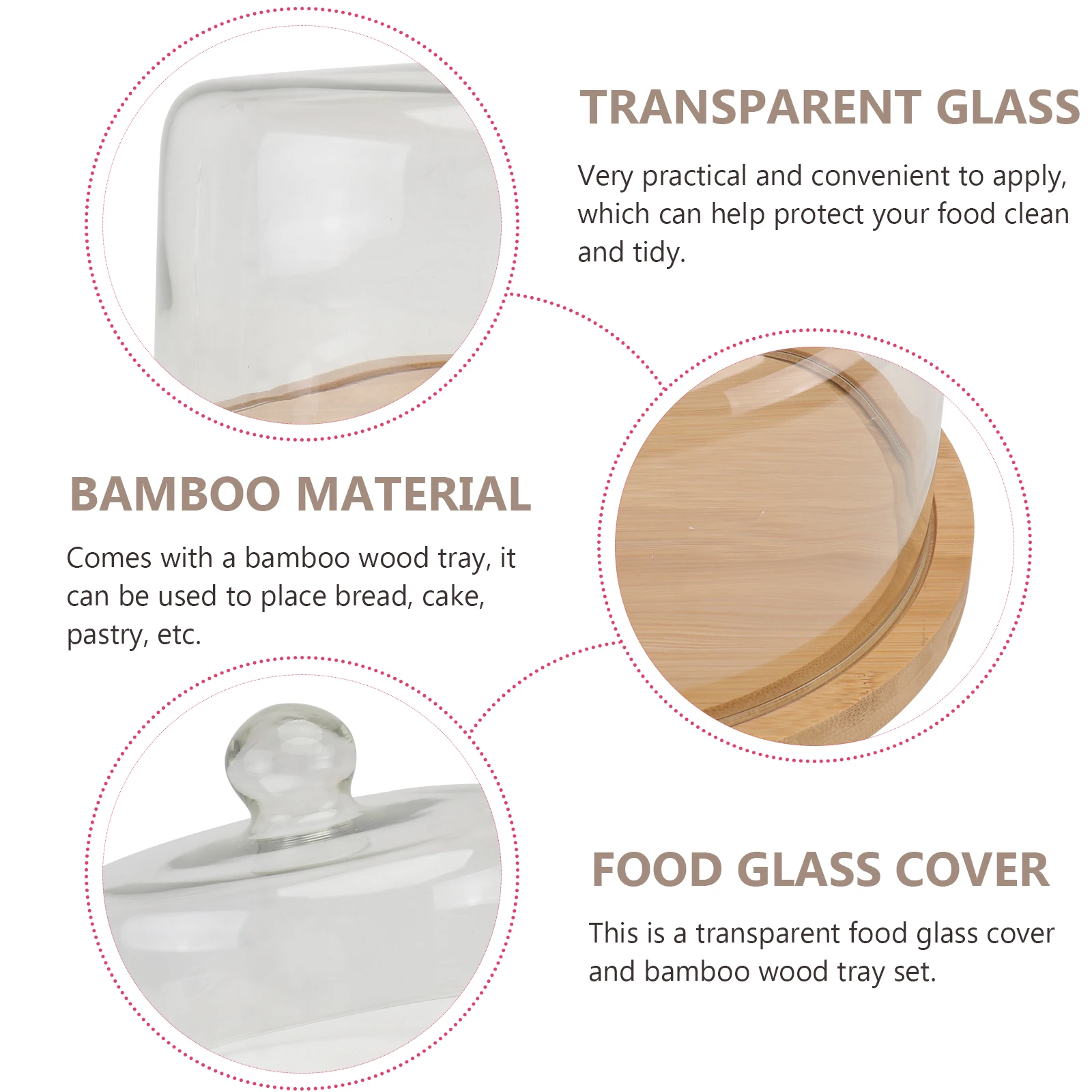 

1 Set Rotating Cake Stand Bamboo Base Glass Cover For Dessert Bread Snack Display Food Storage Keeper Kitchen Organizer Tray