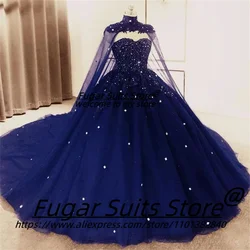 Luxuly Beading Navy Blue Quinceanera Dresses Ball Gowns Elegant  Long Prom Dresses Evening Party Gown vestidos de 15 quinceañera