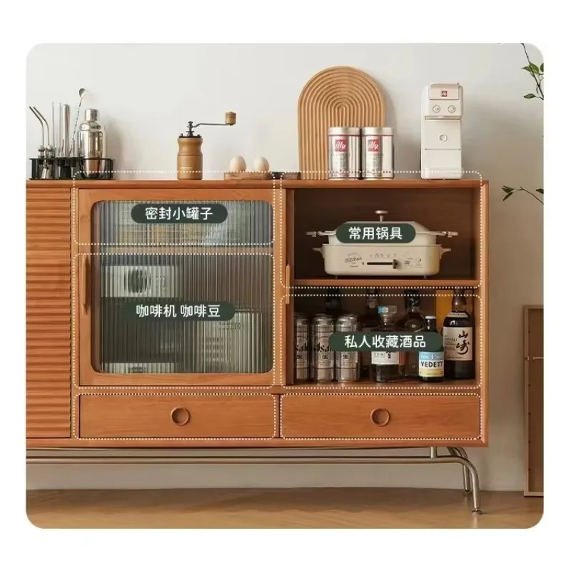 01A L lt خزانة جانبية بسيطة من الخشب الصلب خزانة صغيرة متوسطة قديمة تخزين خزانة المطبخ باب منزلق خزانة الشاي الإبداعية #4