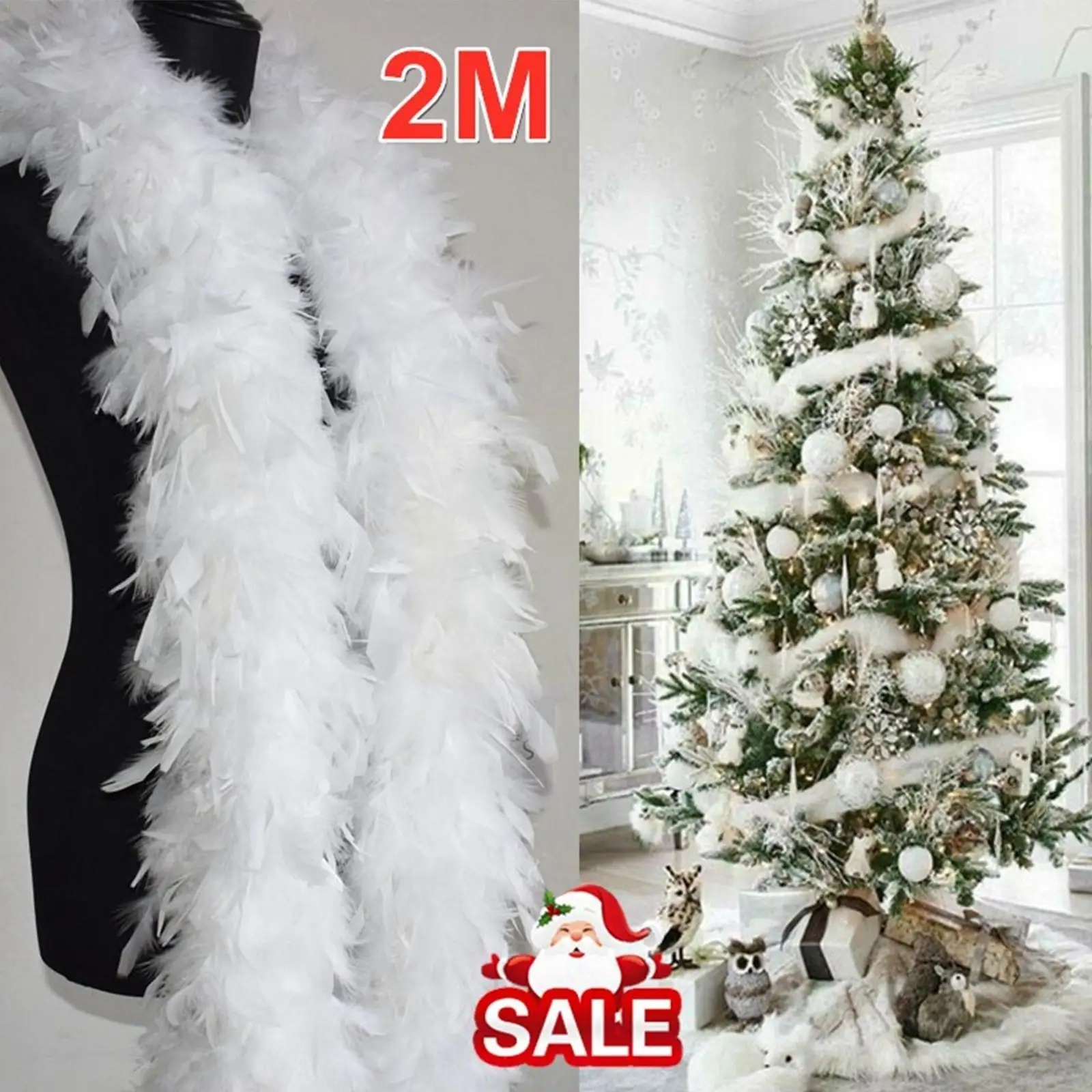 2m Feather Boa Christmas Tree Decoration White Feather Boa Ribbon Feathers Dress Garland Decorative Feathers Wedding Shawl C2W6