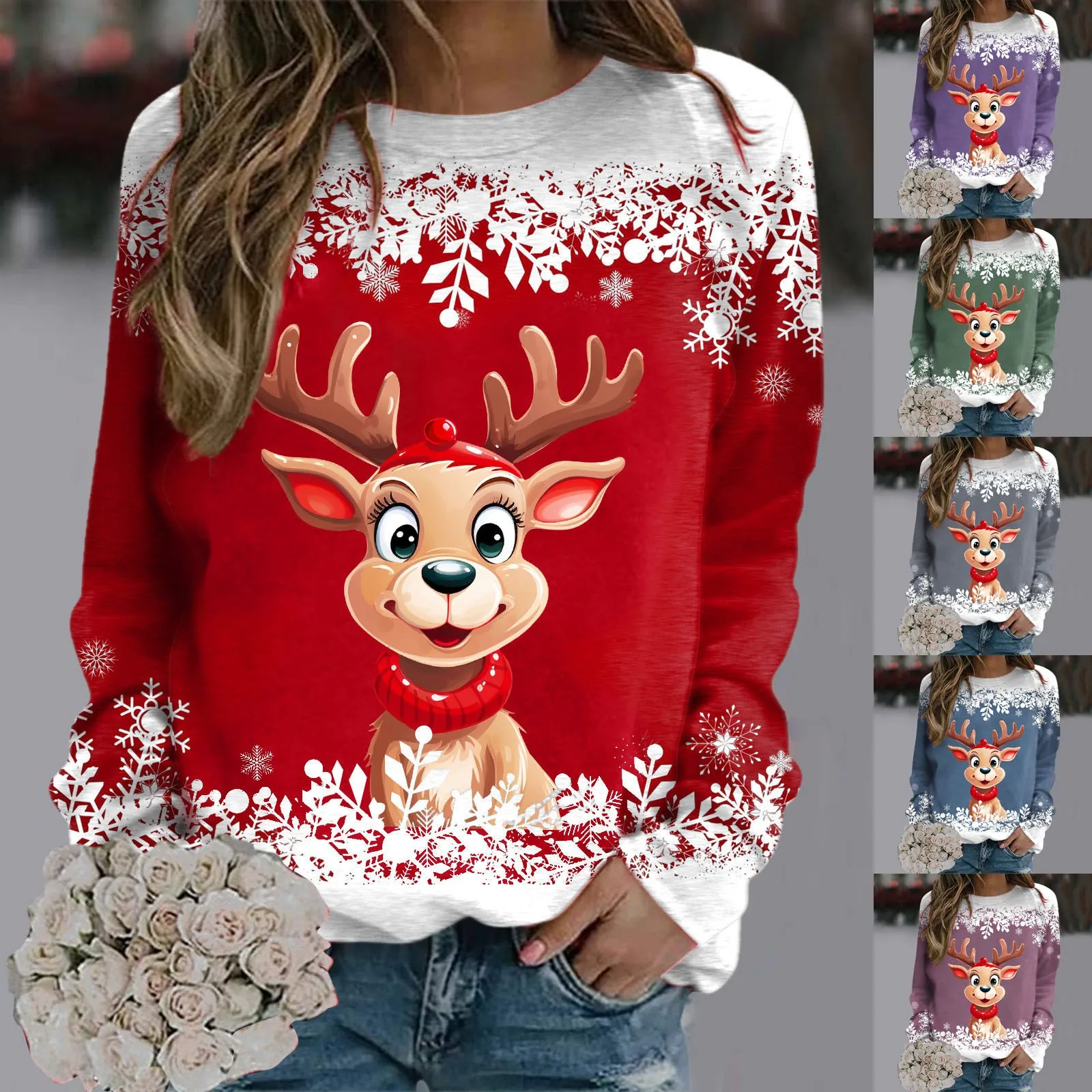 

Sweaters For Women Christmas Teen Girls Long Sleeve Crewneck Sweatshirt Cute Reindeer Graphic Xmas Shirts Fleece Clothes Women