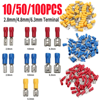 100/50/10Pcs 2.8mm 4.8mm 6.3mm Insulated Seal Spade Wire Connector Female Crimping Terminals Electrical Crimp Terminal Splices