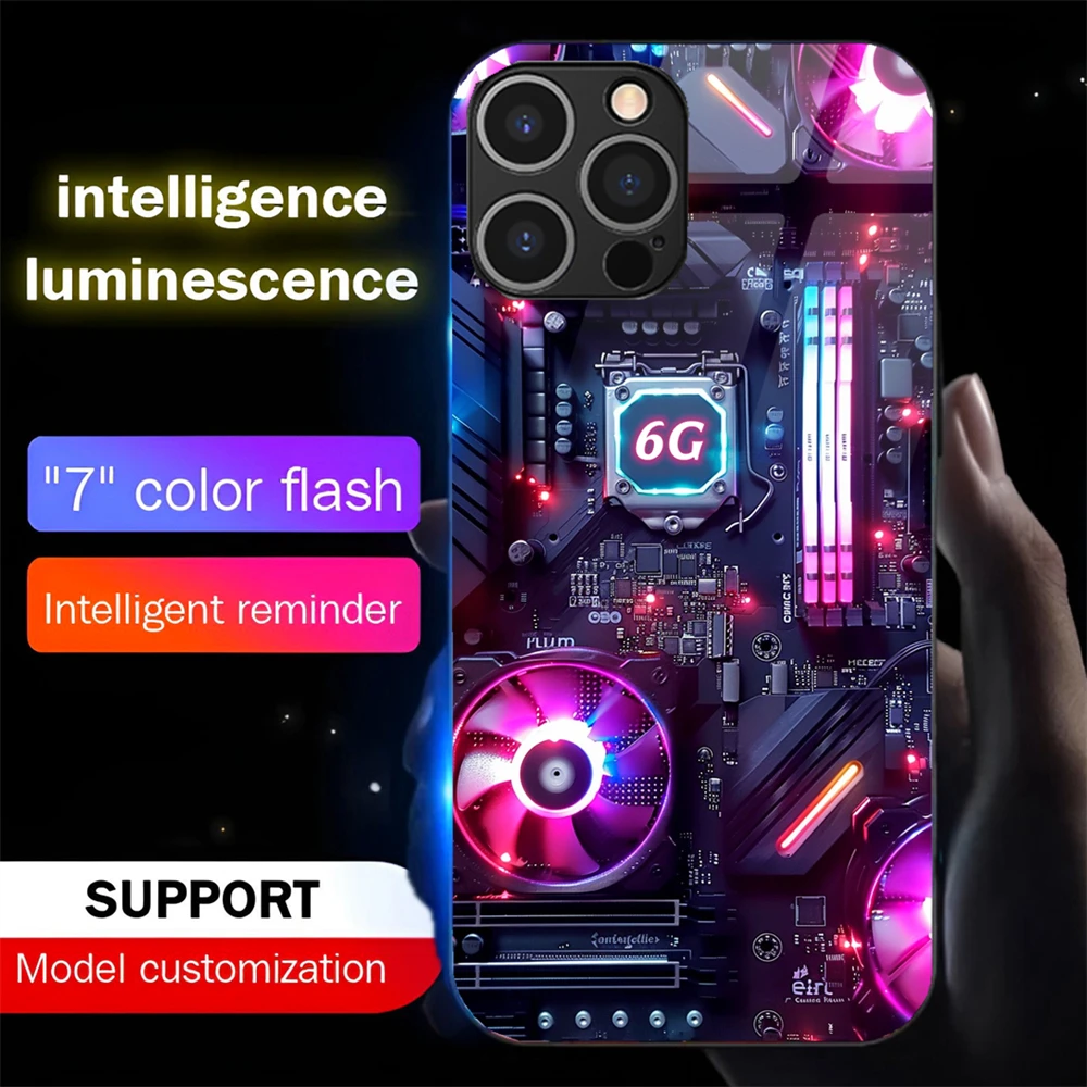 Led Flash Case - เคสสไตล์ไซเบอร์พังก์ ควบคุมเสียงพัดลม LED ไฟกระพริบ เคสกระจกเรืองแสง สำหรับ