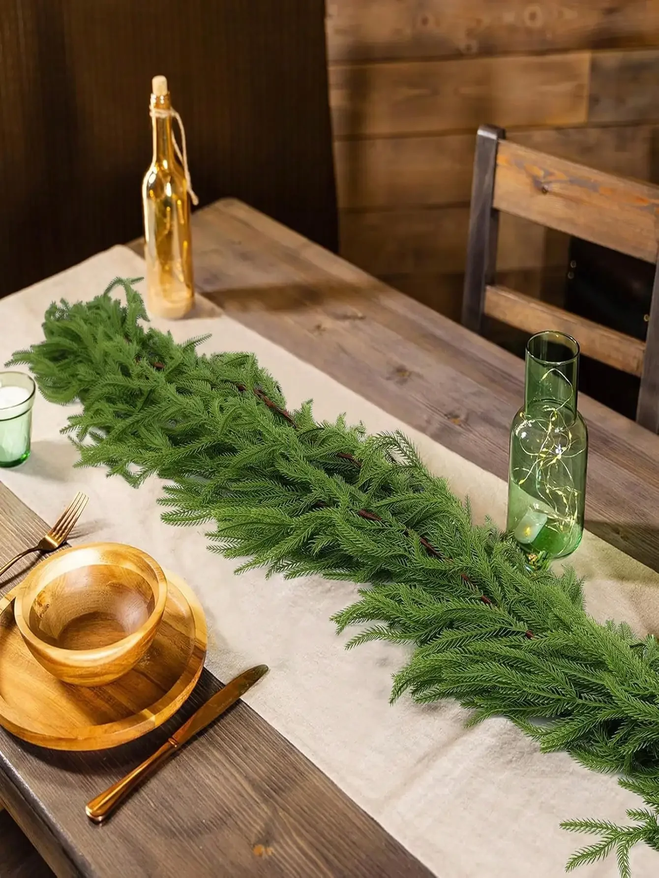 6FT Artificial Norfolk Pine Garlands Real Touch Winter Pine Green Garland Table Mantle Wall Indoor Outdoor Christmas Decoration