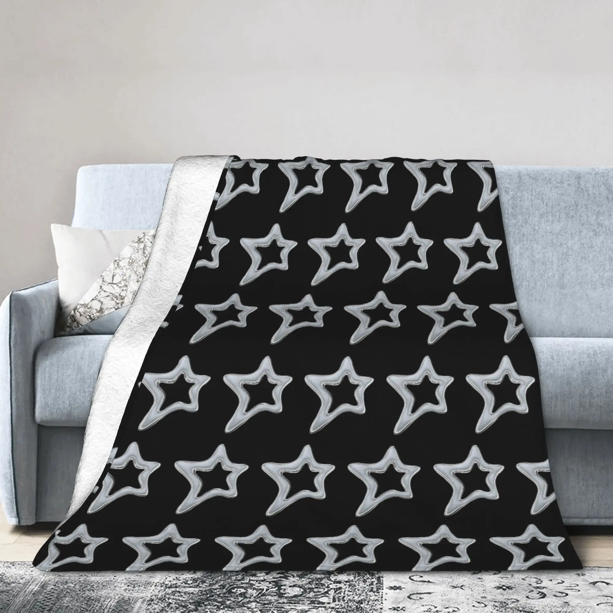 Y2k Grunge Stars 2000s Cyber Blanket Flannel Spring Autumn Vintage Multifunction Warm Bedding Throw Blankets for Home