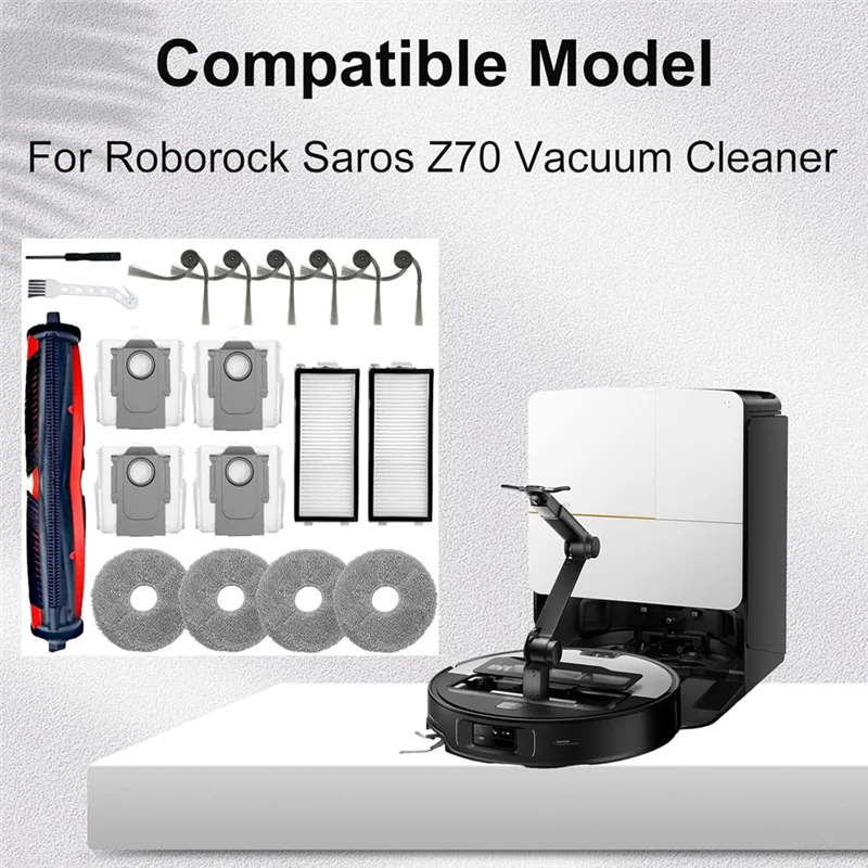 19 pezzi per Roborock Saros Z70 / G30 Spazio Parti per aspirapolvere Rullo Spazzola laterale Sacchetto per la polvere Filtri Mop Pad Kit di accessori