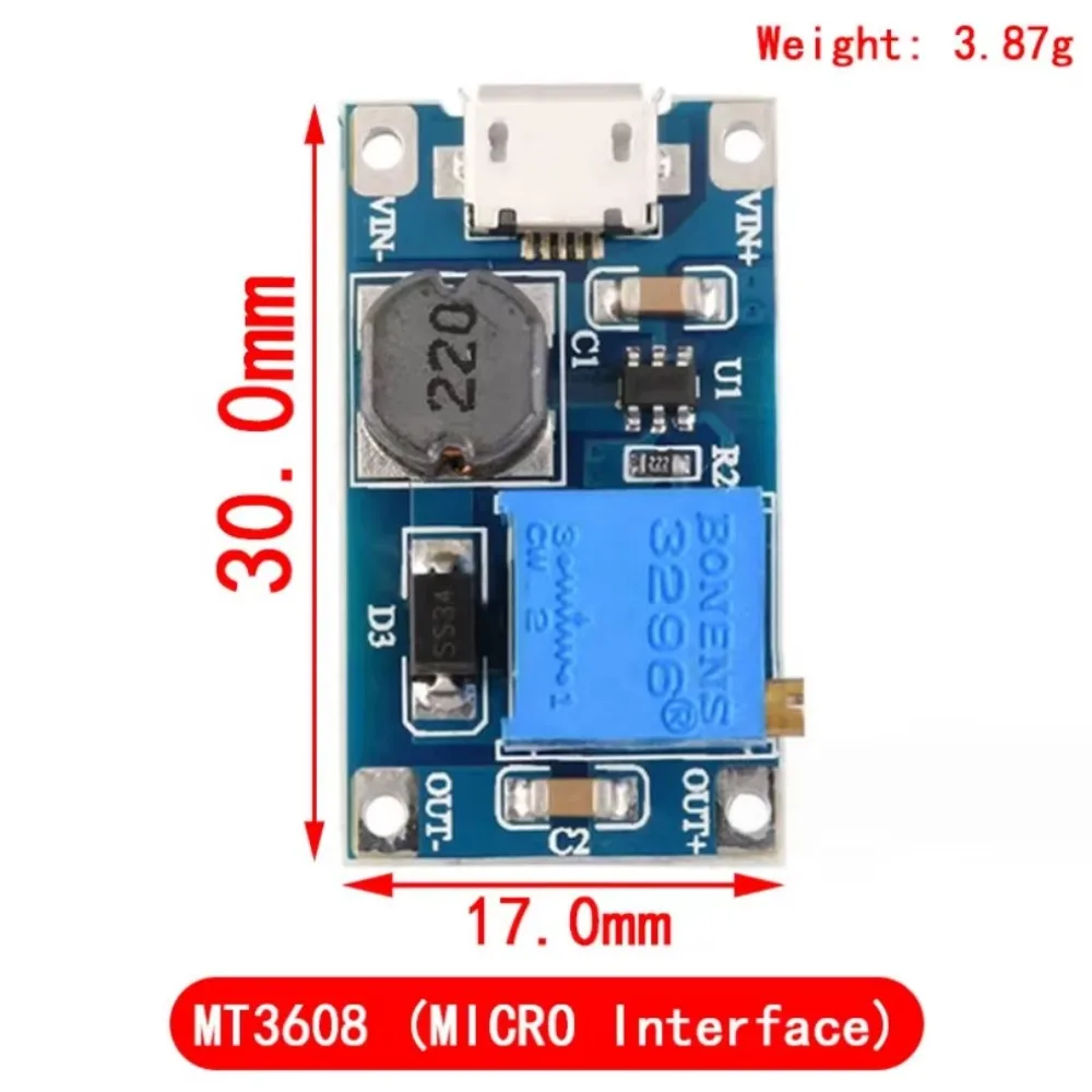 10 ピース/ロット MT3608 DC に DC 2A ブーストモジュールボード入力電圧 2-24V に調整可能な出力 5-28V