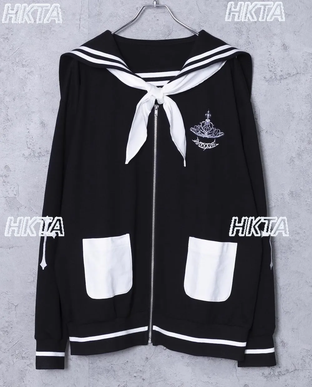 Subcultura japonesa universidad bordado cuello marinero manga larga Color contrastante sudaderas casuales sueltas chaqueta mujer abrigo largo