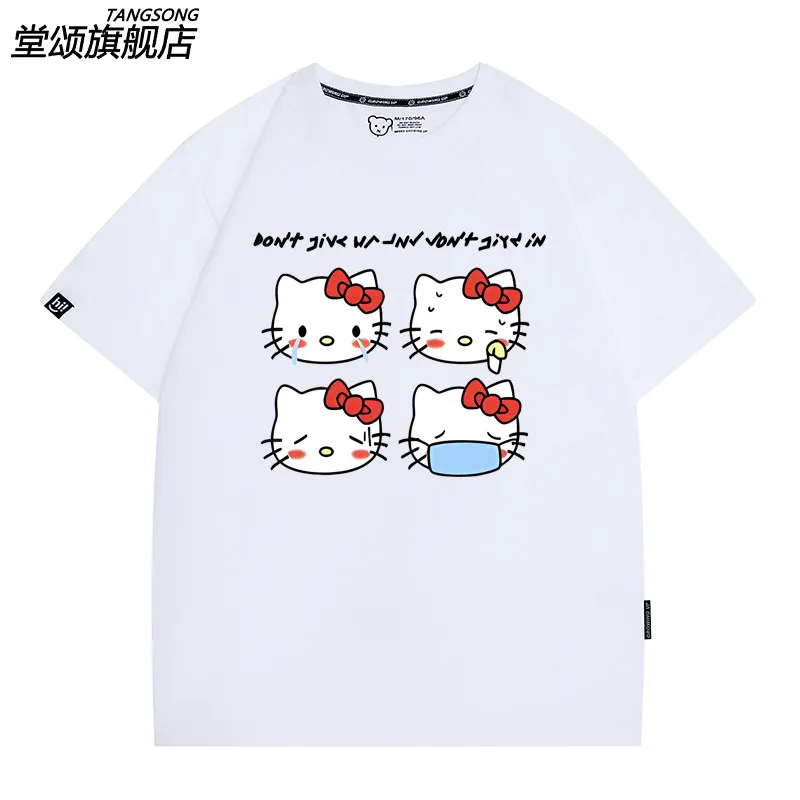 

Летняя детская футболка с принтом Sanrio Hello Kitty, повседневная одежда из чистого хлопка для родителей и детей, новый стиль с круглым вырезом и короткими рукавами