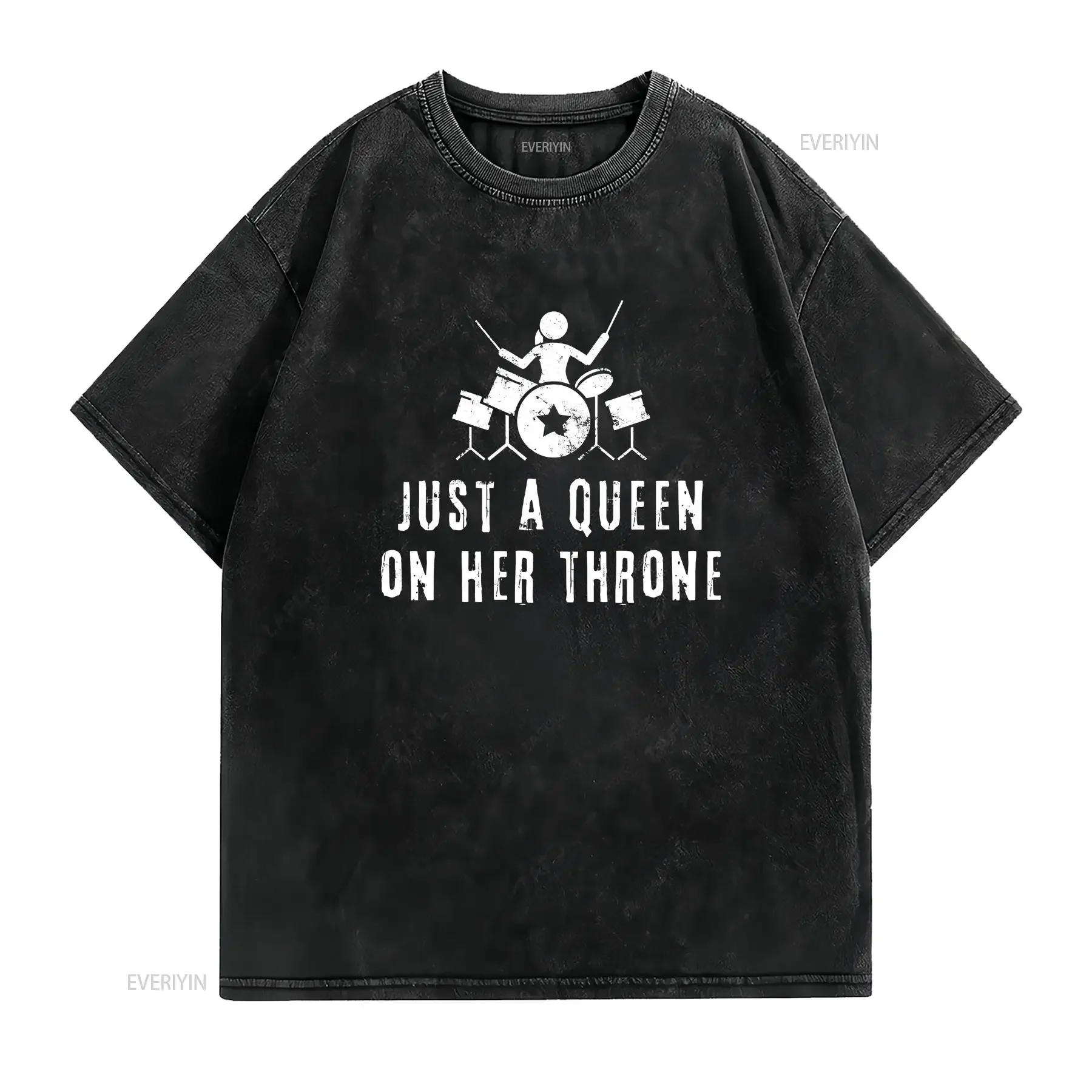 Just a Queen on Her Throne Drummer T Shirt for Girl Woman Drumset Player Percussionist vintage Washed Soft