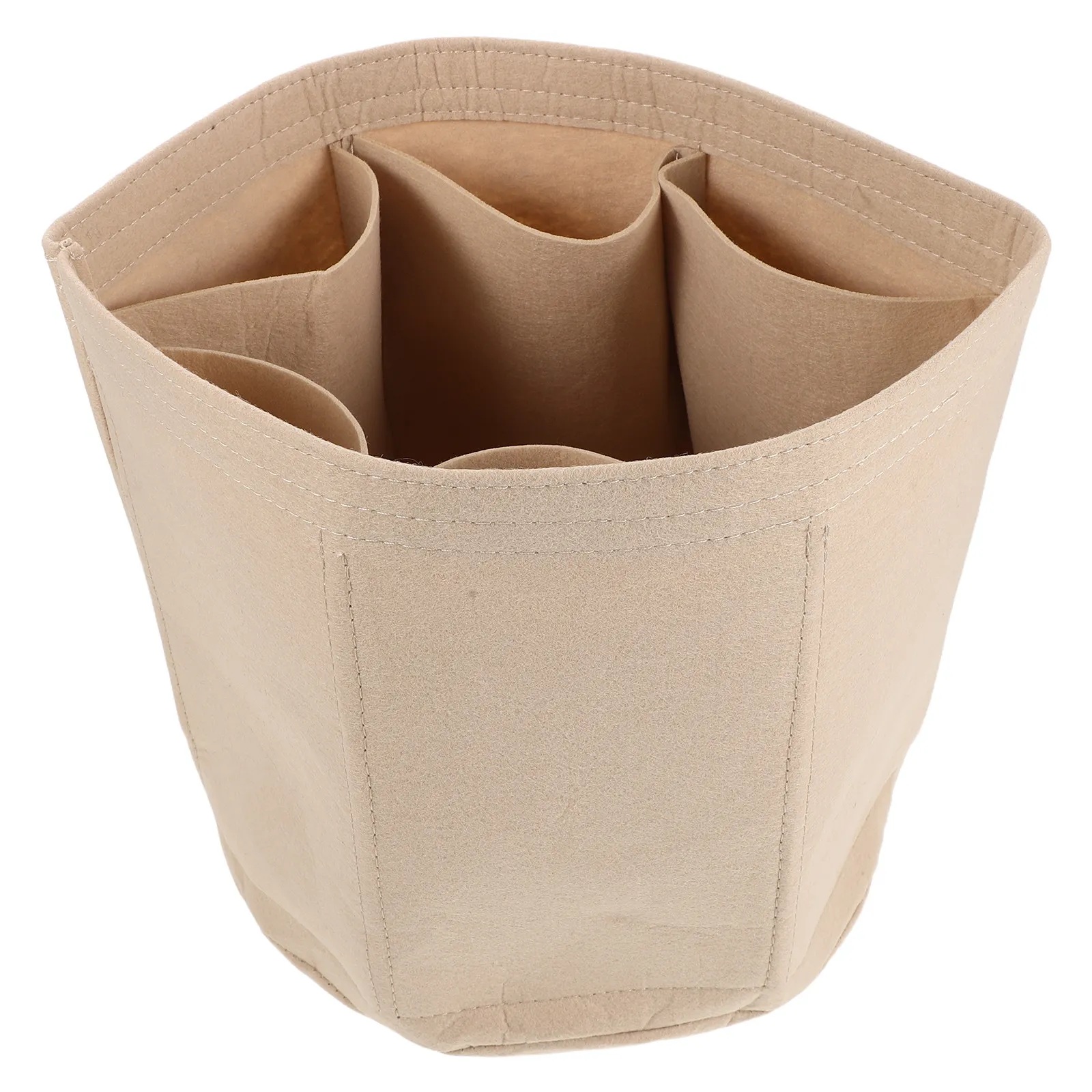 Beige Round Makeup Organizer Felt Purse Insert Multi Compartment Bag Travel Tote Handbag Bags for Women