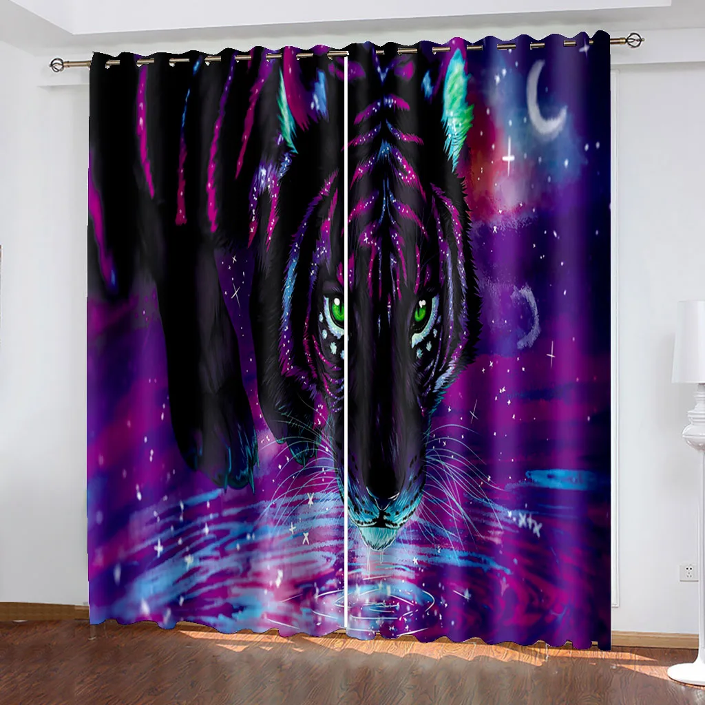 2pc tiger curtains Print Curtain 3d curtains For Living Room Kitchen Bedroom   For Living Room Drape