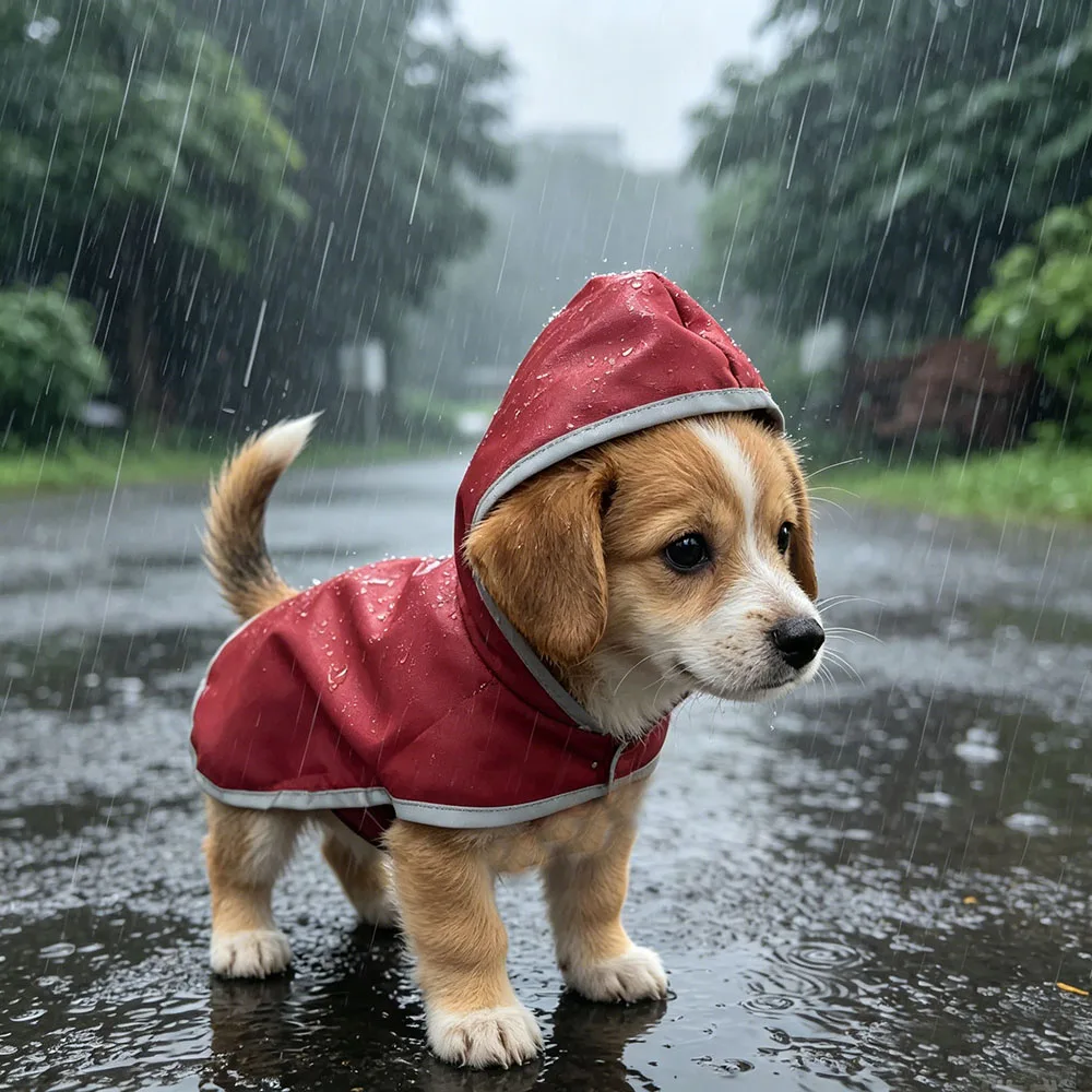Reversible Dog Raincoat Hooded Poncho Rain Jacket Double Sided, Built-in Leash Hole, Reflective Safety Strips, for Small to Extr