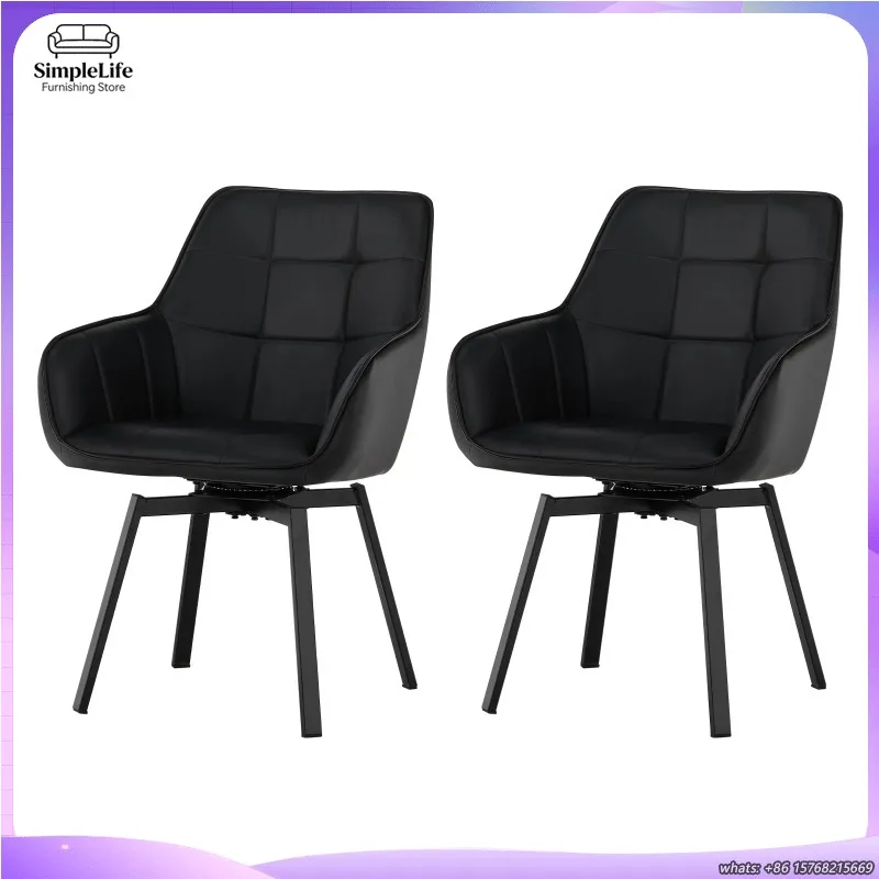 2 Pack Dining Chairs Faux Leather Swivel Armchairs with Thick Padding Backrest and Metal Legs for Kitchen Restaurant Home