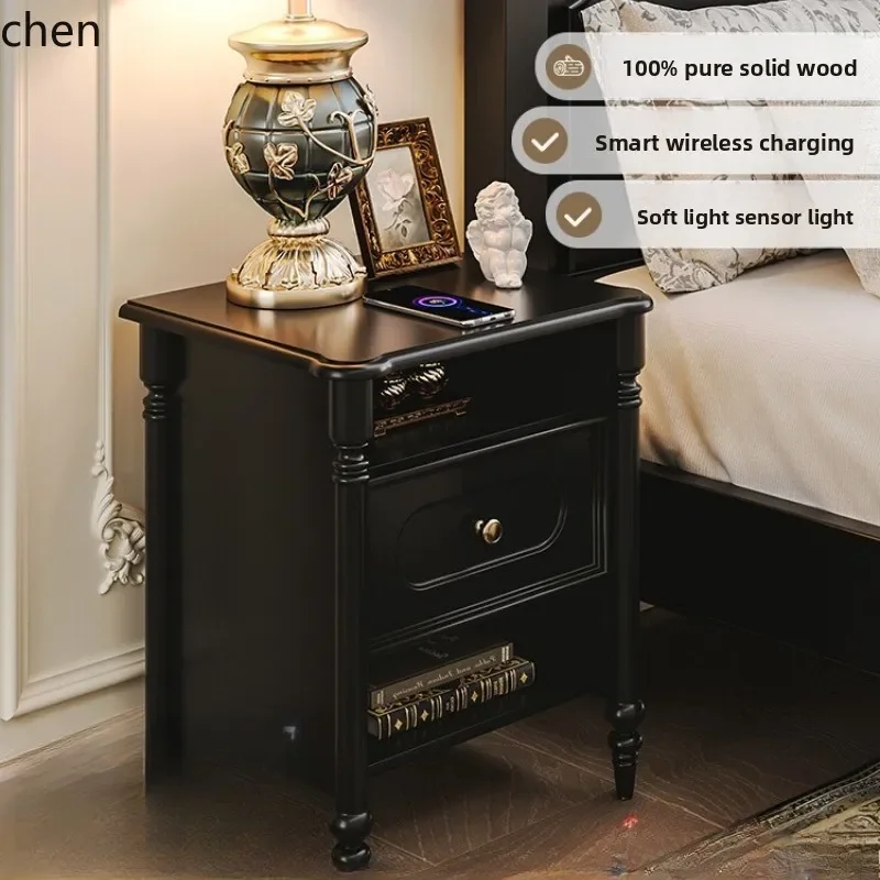 

HTT retro style smart bedside table bedroom small apartment bedside shelf bedside storage cabinet