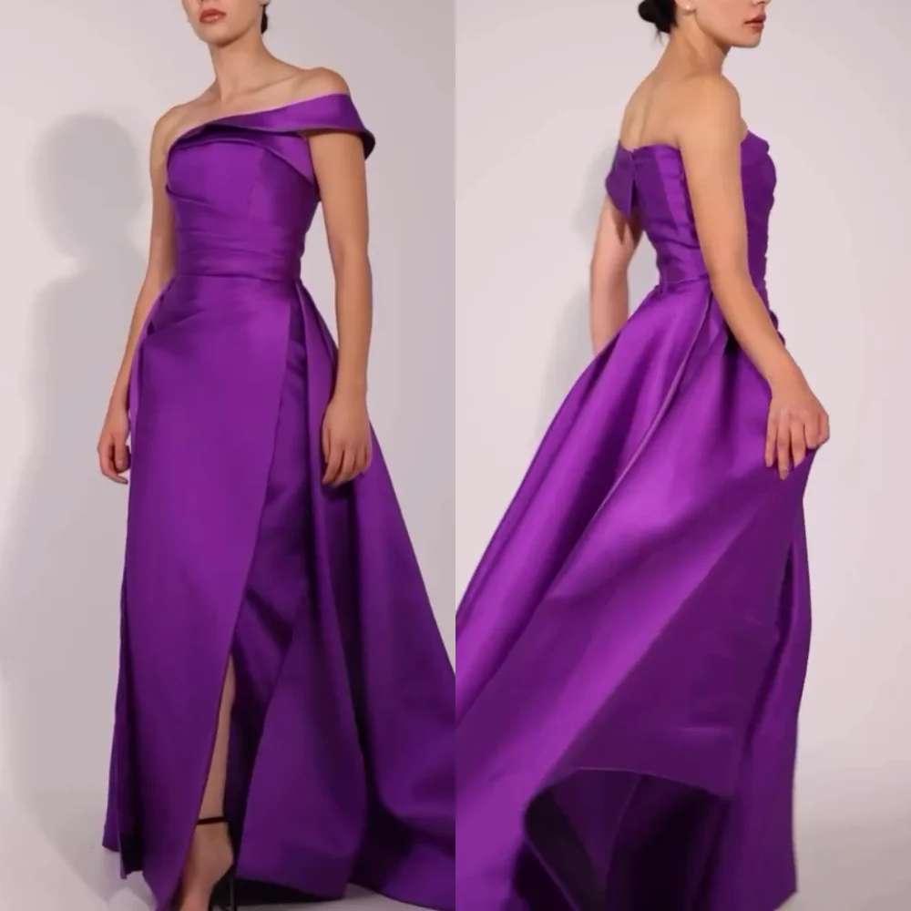 Maßgeschneiderte Charmeuse-Falten-One-Shoulder-A-Linie-lange Kleider, maßgeschneiderter Anlass, hohe Qualität, elegant für Damen, Abendpartykleid