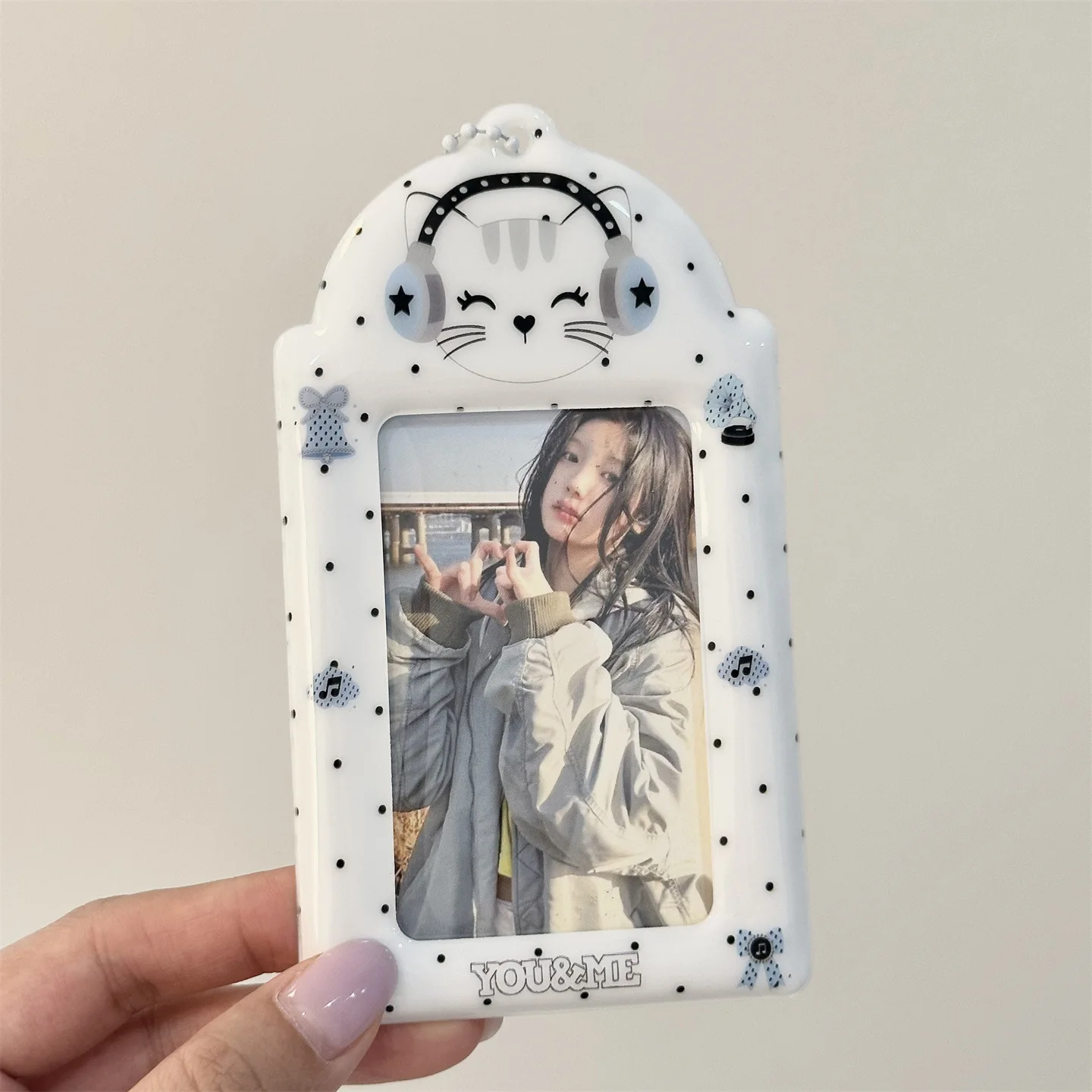 New Polka Dot Cat Card Holder 3-inch Photo Protective Case Life Photos 4 Grid Card Set Idol Photo Display Pendant Keychain Gifts