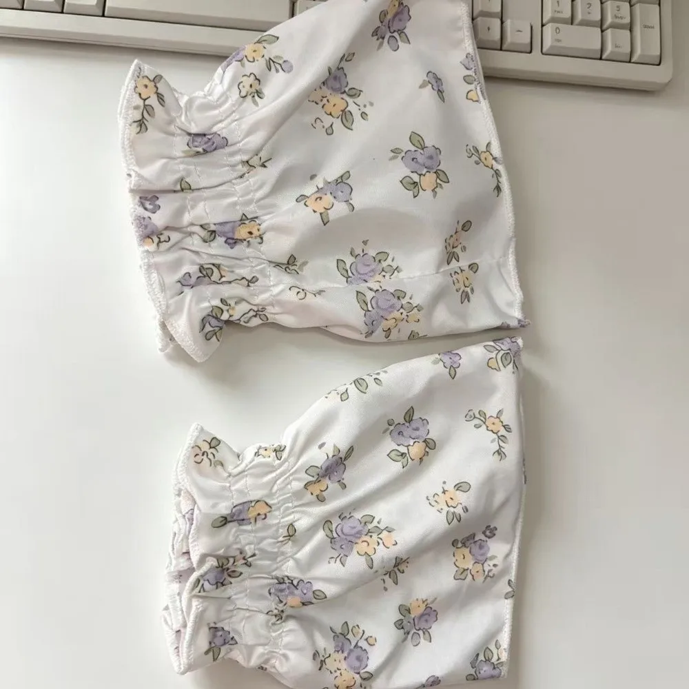 Floral Print Sleeve Covers Double-sided Smocked Elastic Detachable Sleeves Cuffs Soft Fabric Plaid Pattern Arm Sleeve Protectors