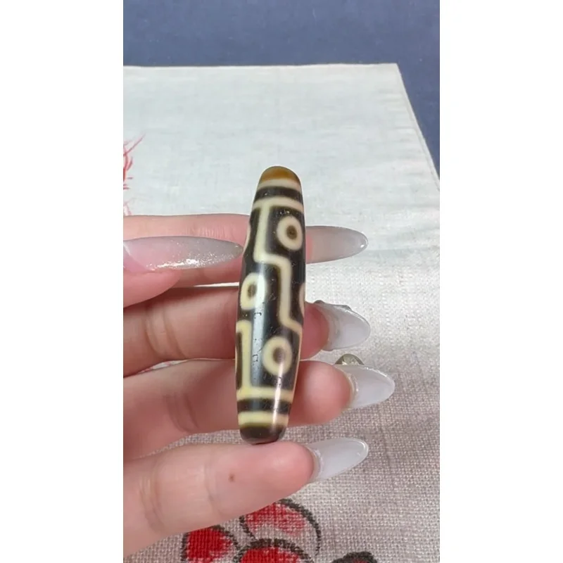 Ancient Tibetan DZI Beads Old Agate Yellow Stripe 9 Eye Amulet Pendant GZI #3702