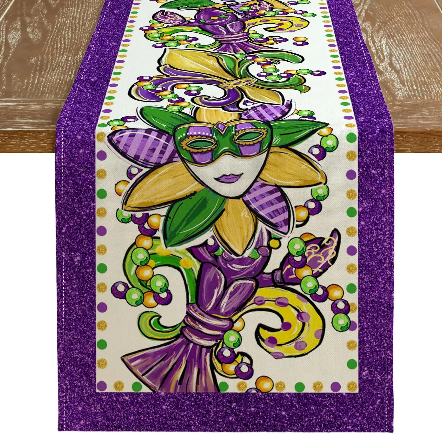 Mardi Gras Carnival Linen Table Runner Beads Mardi Gras Anniversary Festival Mardi Gras Table Runner Kitchen Dining Party Decor