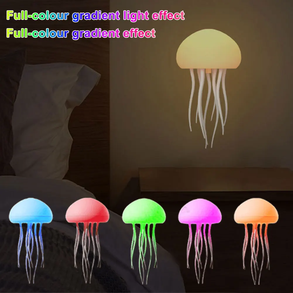 Atmosphere Jellyfish Night Light RGB Gradient Cute Jellyfish Bedside Lamp Voice Control Type-C Charging LED Bedroom Night Lamp