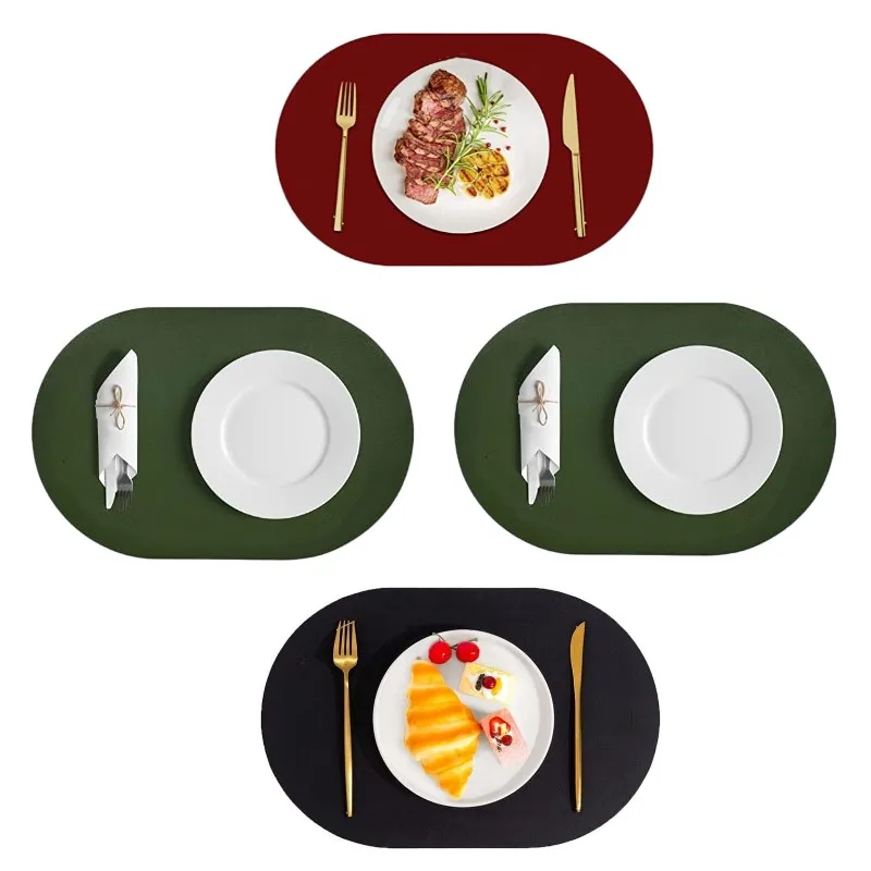 1/4/6 Stück Weihnachtliche Grüne Geschenk-Tischsets, PU-Ess-Tischsets, Rutschfeste Tischmatten, Wärmeisolierende Party- und Heimdekoration, Ovale Tischsets