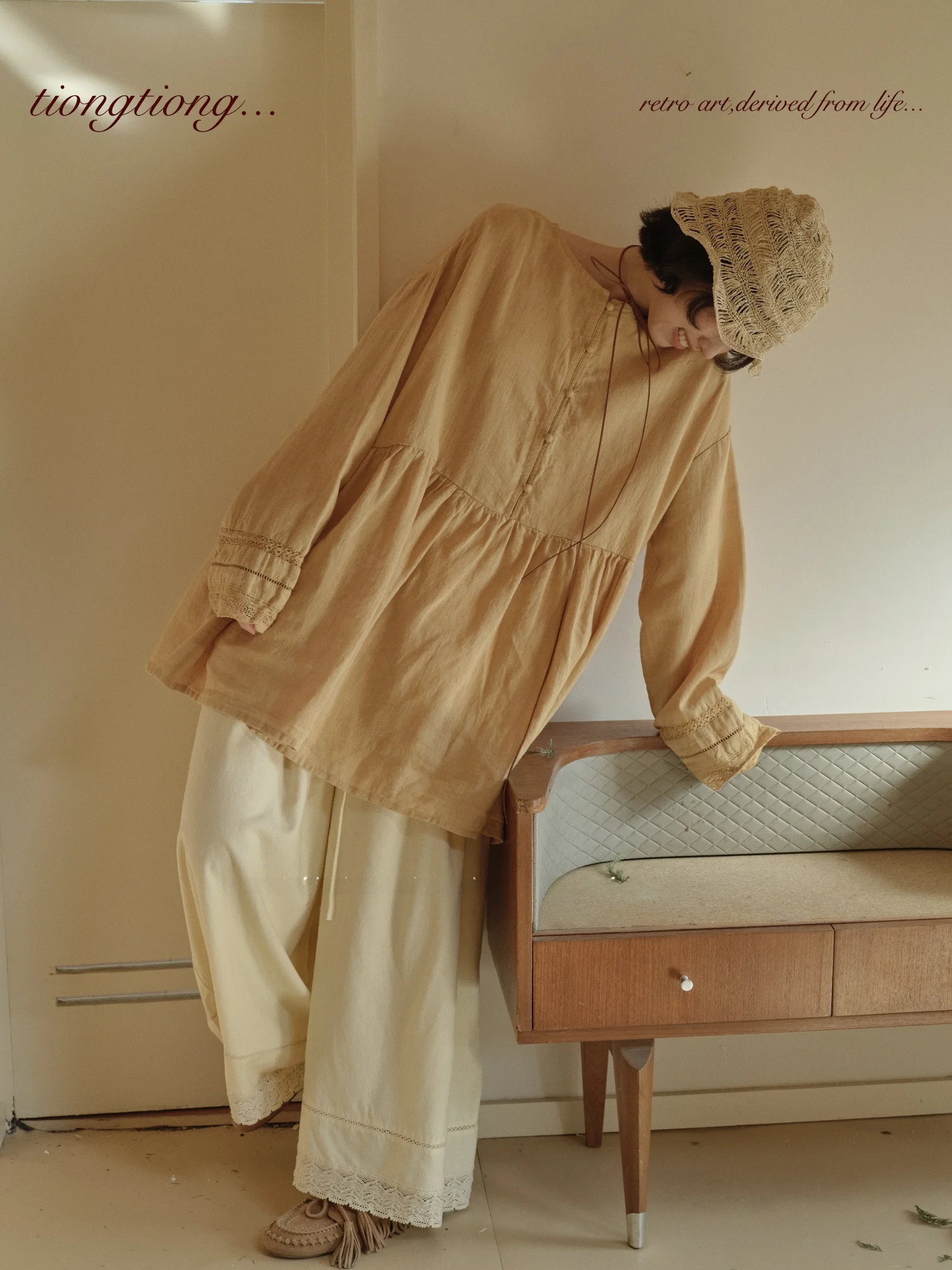 

Tiongtiong Artistic Cotton Linen Long Sve irt Women Loose Slimming Design Spring Season Forest System Blouse