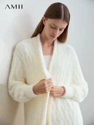 AMII 2024 Winter New Sweaters Women Mid Long Coats Lazy Style Loose Pile Collar Imitation Mink Twist Knitted Cardigan 12444226