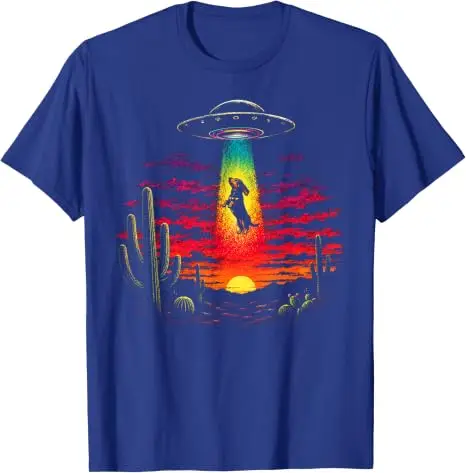 Lustiges Dackel-UFO-Abduktions-T-Shirt mit Wüstensonnenuntergang, Y2K-Alien-Abduktions-Hunde-Kunst, Ästhetische Kleidung, Neuartiges Geschenk, Sci-Fi-T-Shirts – Detail 9