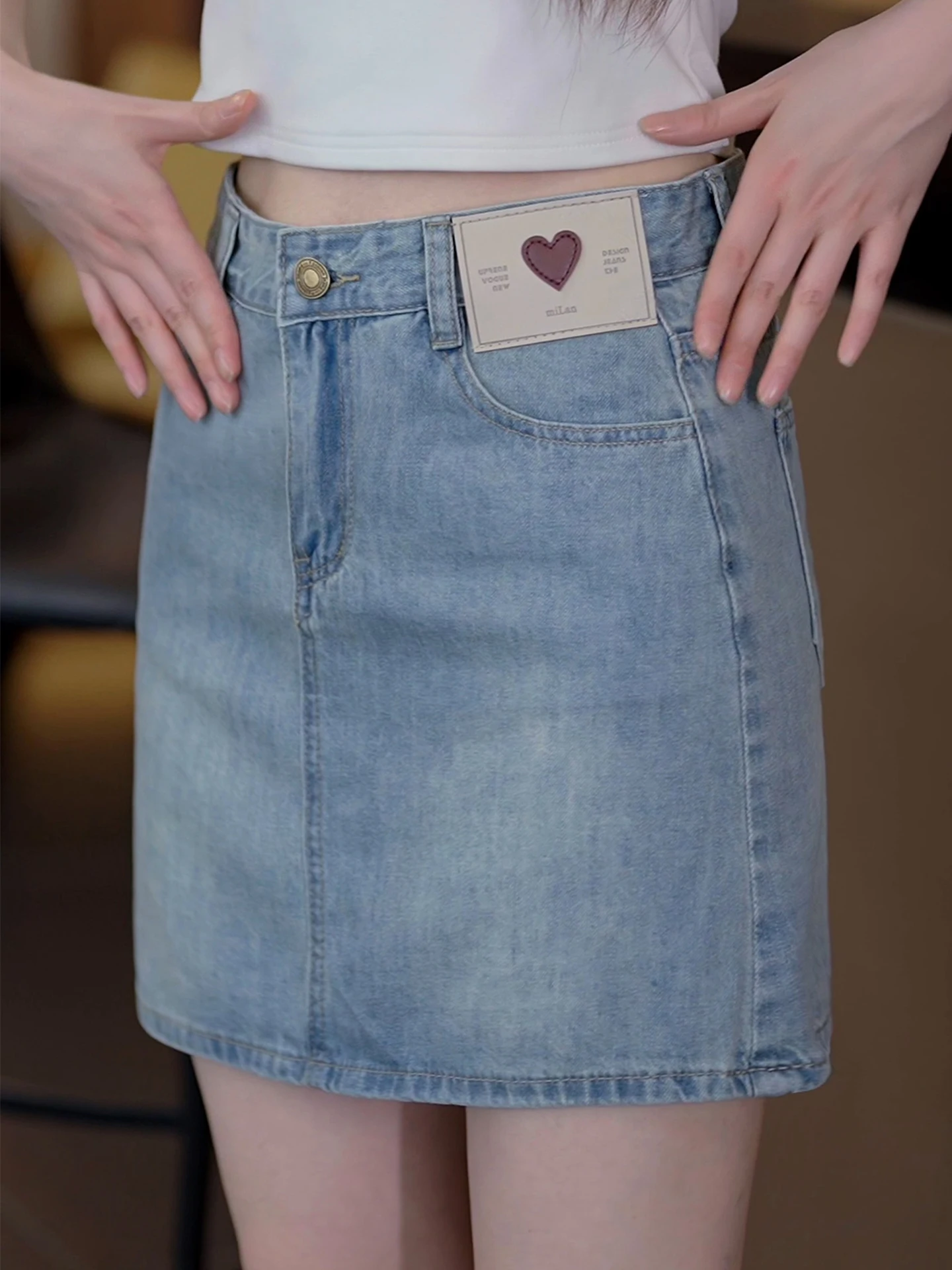 

Джинсовая юбка-трапеция с высокой талией для женщин, укороченная, облегающая, весна-лето, новый стиль, корейская версия, для повседневной носки