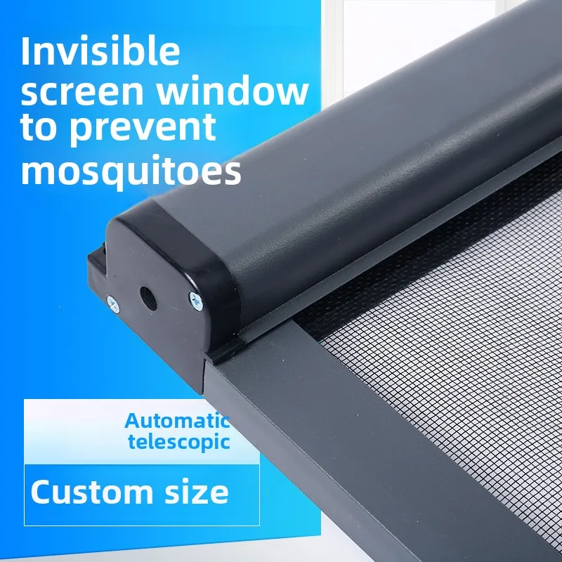 Invisible telescopic push-pull type rewind bathroom aluminum alloy mosquito-proof roller shutter screen window net