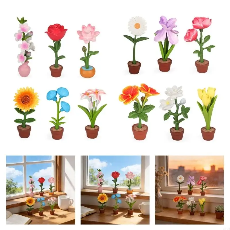 

Set of 6 Plastic Potted Flower Model Figurine For Kids Creativity Doll House Decoration And Family Bonding Activity Fun A2UB