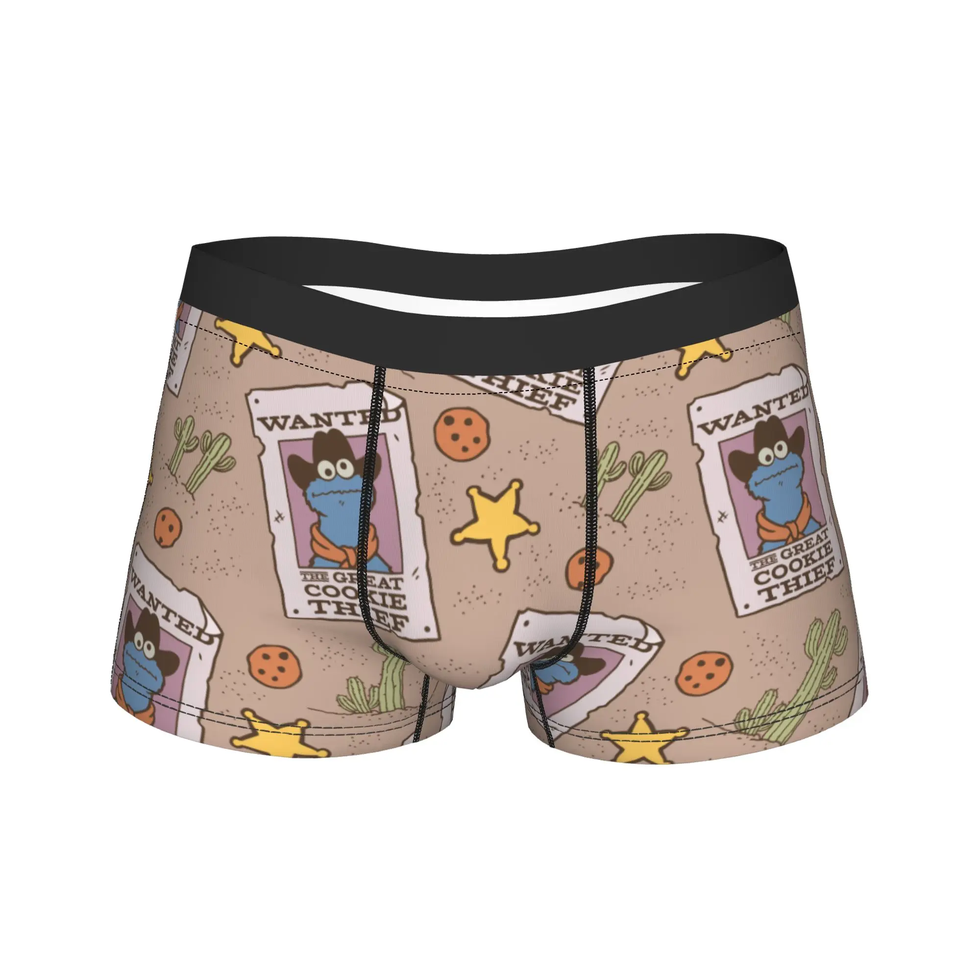 

Men Cartton Cookies Monsters Long Underwear Humor Boxer Briefs Shorts Panties Male Breathable Underpants Plus Size