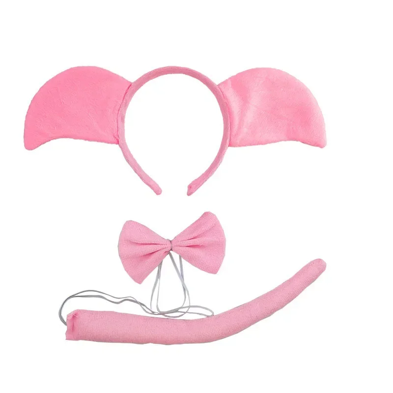 

10pack Party Ears Headband Tail Pink Pig for Birthday Gift Animal Hair Bands Plush Halloween Costume Cosplay