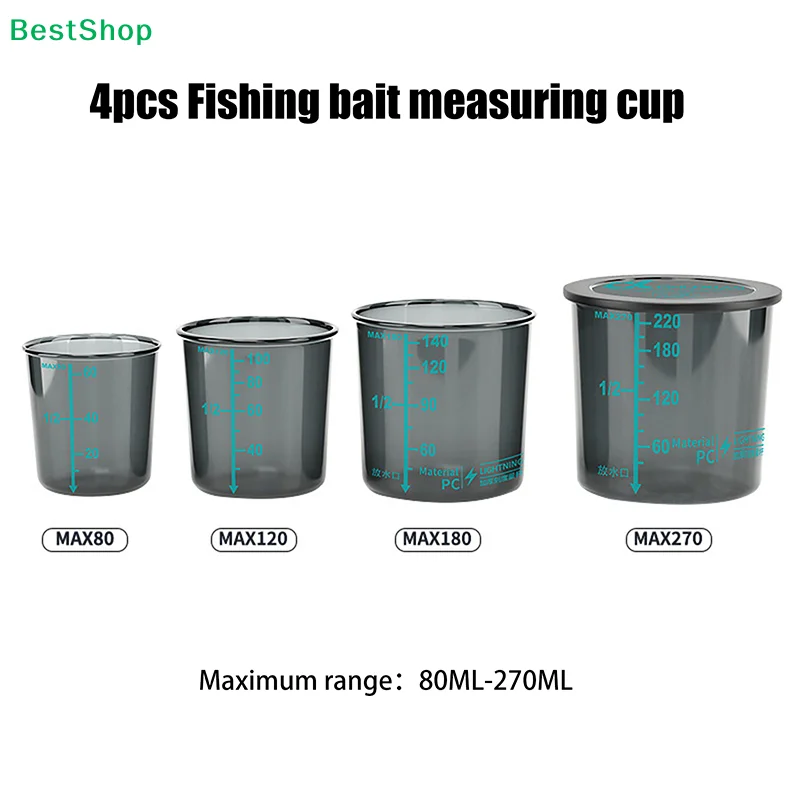 

❀❀4-Piece Fishing Bait Measuring Cups Set - 80-270ML Graduated Plastic Cups For Fishing Tackle