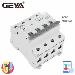 GEYA GYR9NM 3P+N RCBO 16A 25A 32A 40A 6KA Electro-Magnetic AC Type With Over Current Protection 30mA