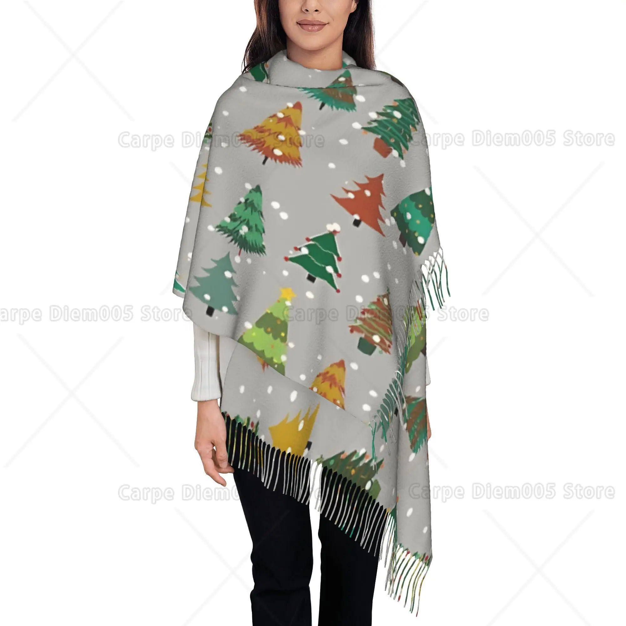 

Рождественская елка со снегом на серебристым хиджабе, палантины, бирка осень-зима, толстый и удобный интегрированный теплый подарок на день рождения