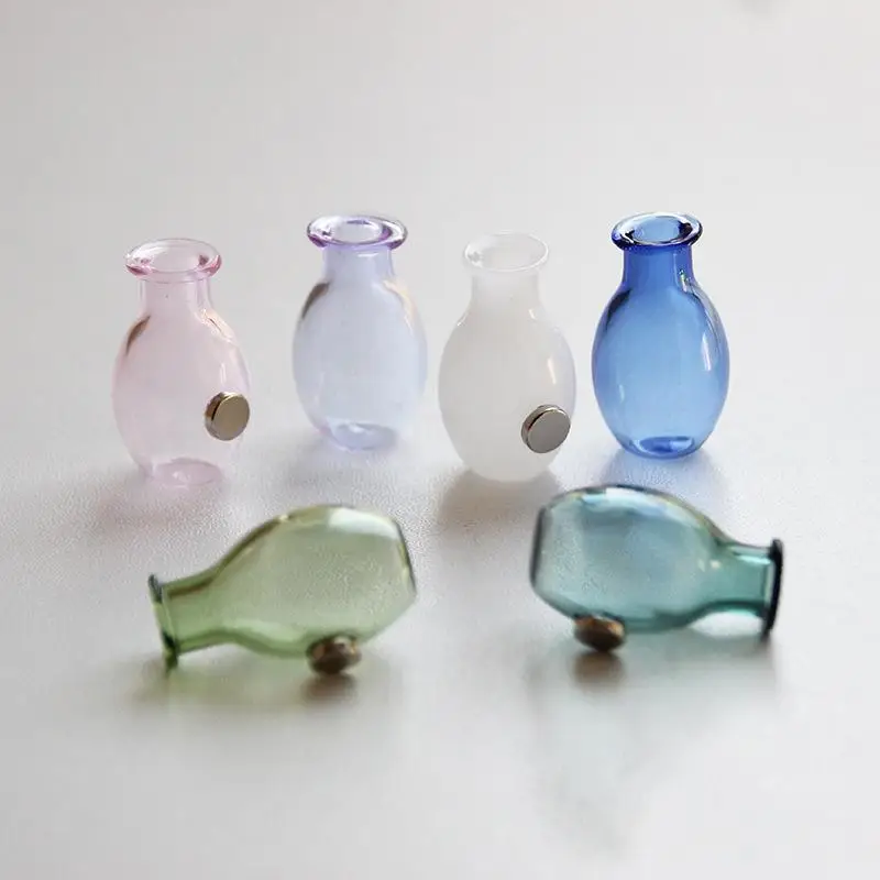 Mini Glass Vase Fridge Magnet Decorative 3D Flower Holder Magnetic Micro Landscape Ornament for Refrigerator Home Kitchen Decor