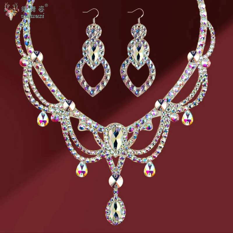 Acessórios de desempenho de dança moderna personalizado high-end luxo ab pedras colar ornamento de competição de dança do ventre