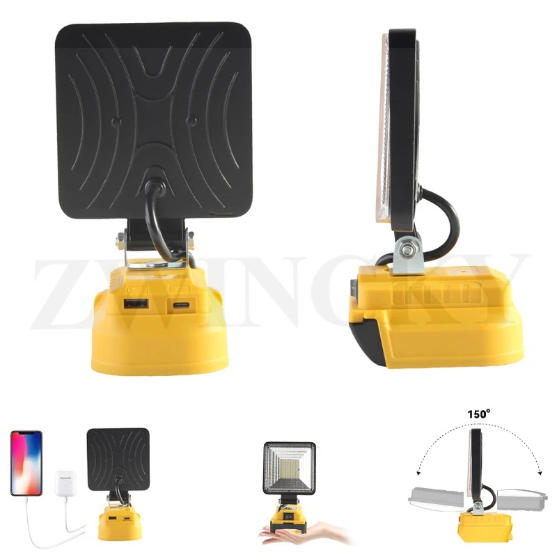 ضوء عمل LED لاسلكي لبطارية ديوالت 20 فولت أداة مصباح يدوي محمولة هدايا للرجال 140 °   إضاءة الفيضانات الخارجية القابلة للتعديل #5