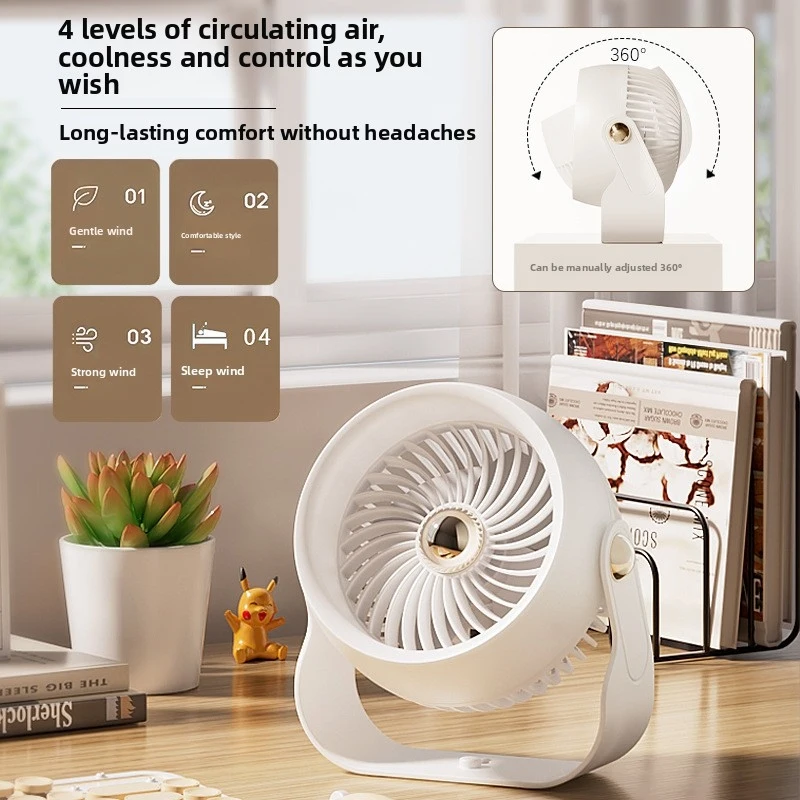 

USB Rechargeable 6000mAh Air Circulation Fan, Quiet Strong Wind, Desktop Wall Fan for Home Office Bedroom Camping
